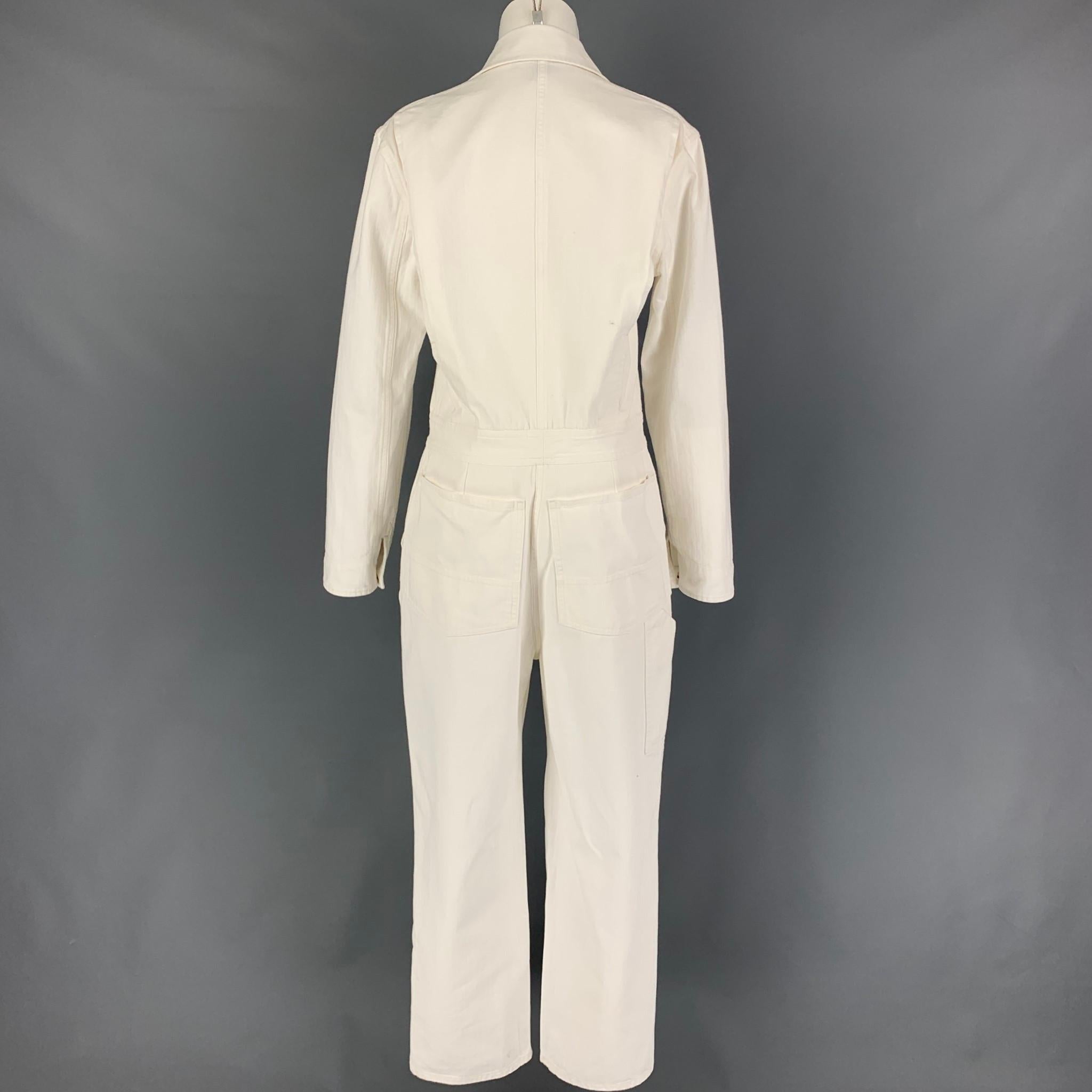Women's RALPH LAUREN Collection Size 8 Cream Cotton Long Sleeve Military Jumpsuit