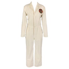 RALPH LAUREN Kollektion Größe 8 Cremefarbener langärmeliger Militär-Overall aus Baumwolle