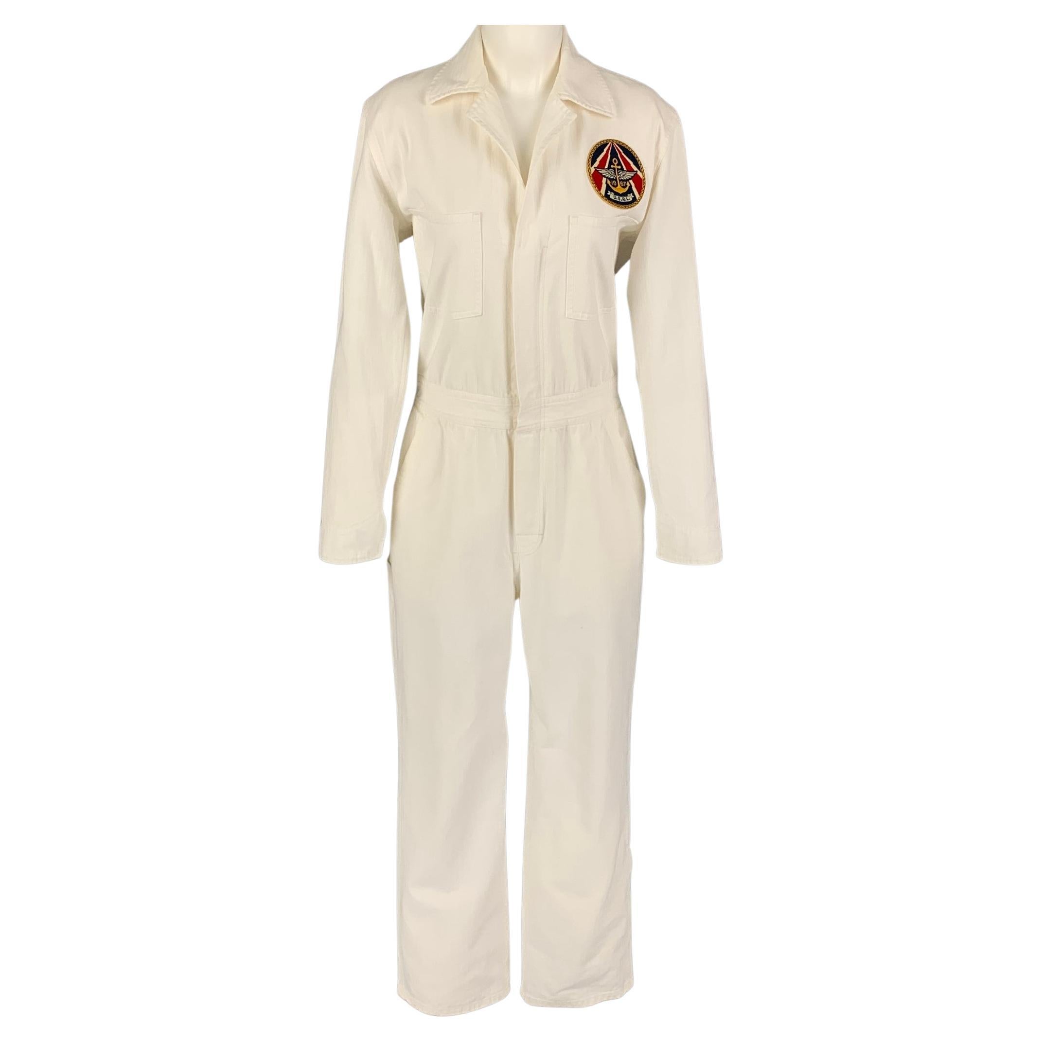 RALPH LAUREN Collection Size 8 Cream Cotton Long Sleeve Military Jumpsuit