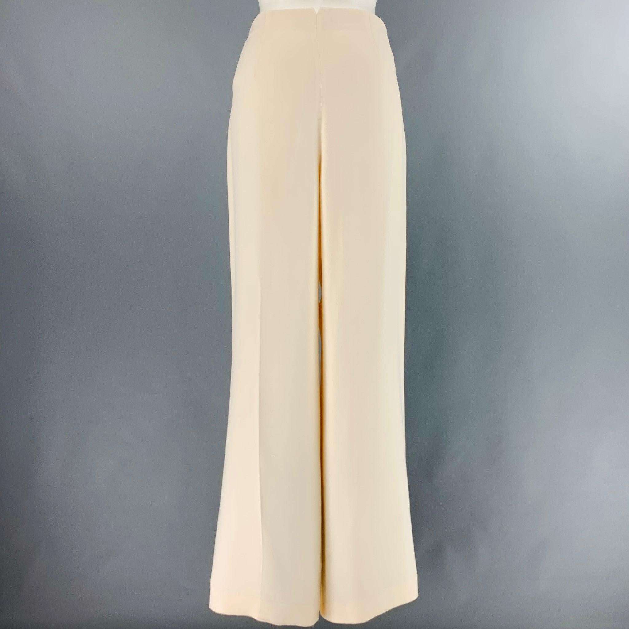 RALPH LAUREN COLLECTION Size 8 Cream Silk Wide Leg Dress Pants In Good Condition For Sale In San Francisco, CA