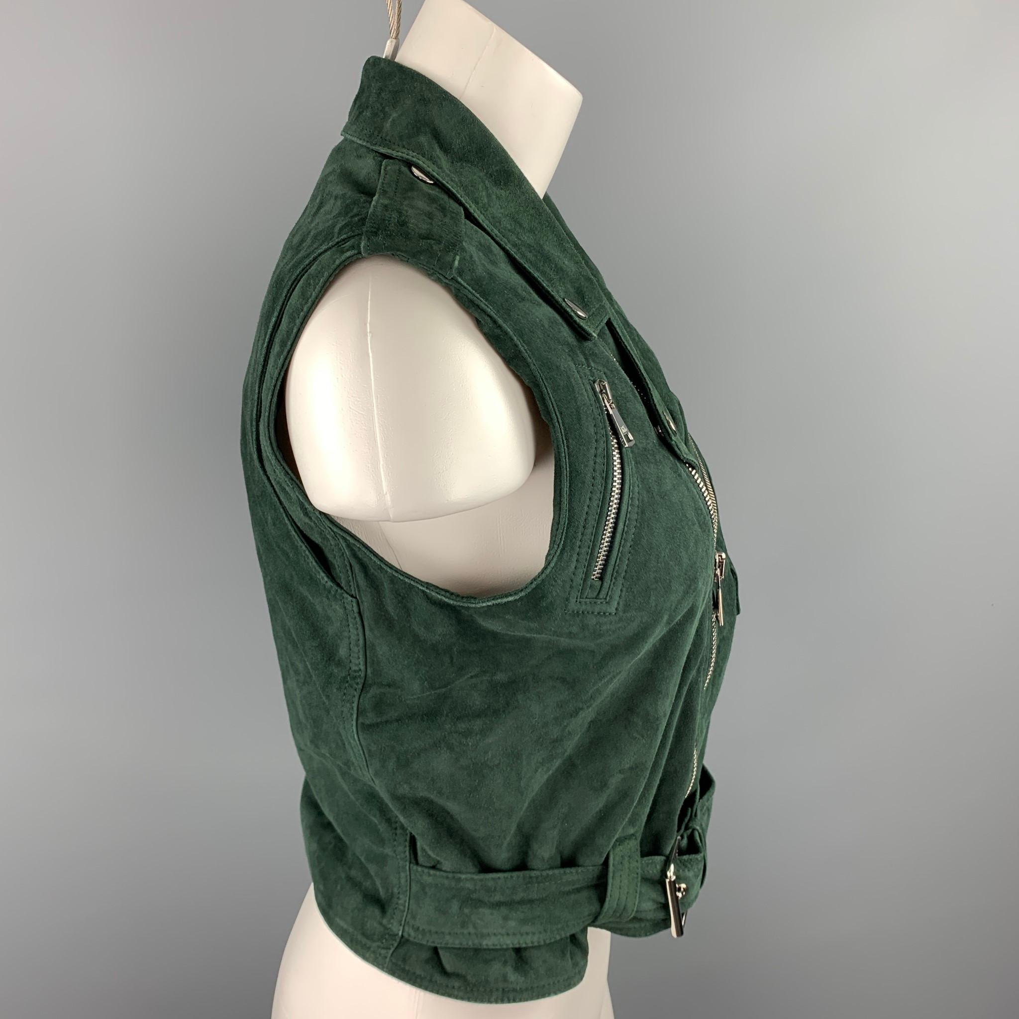 RALPH LAUREN COLLECTION Size 8 Forest Green Suede Biker Vest In New Condition In San Francisco, CA