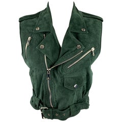 RALPH LAUREN COLLECTION Size 8 Forest Green Suede Biker Vest