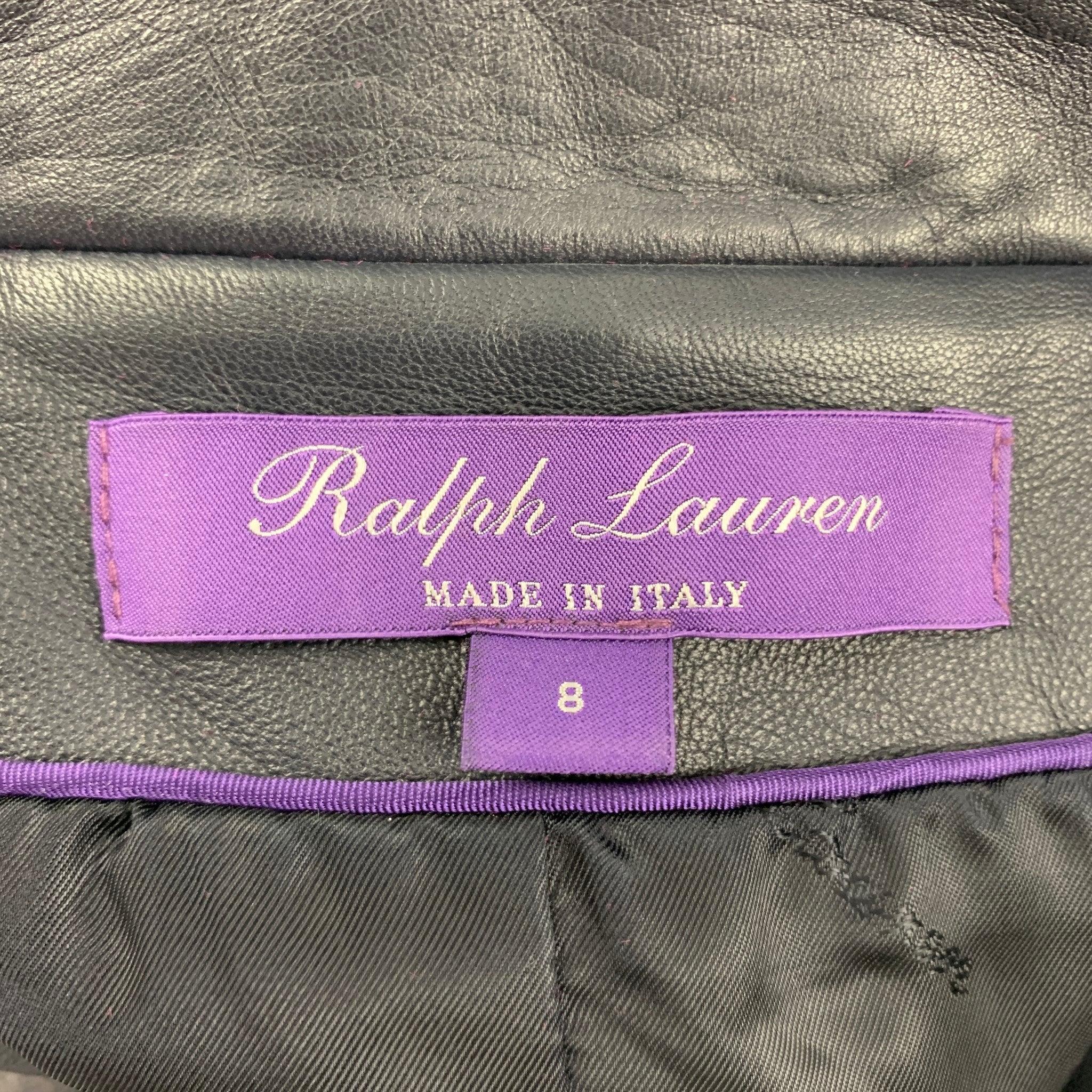 RALPH LAUREN Collection Size 8 Navy Lamb Skin Double Breasted Camden Jacket For Sale 2
