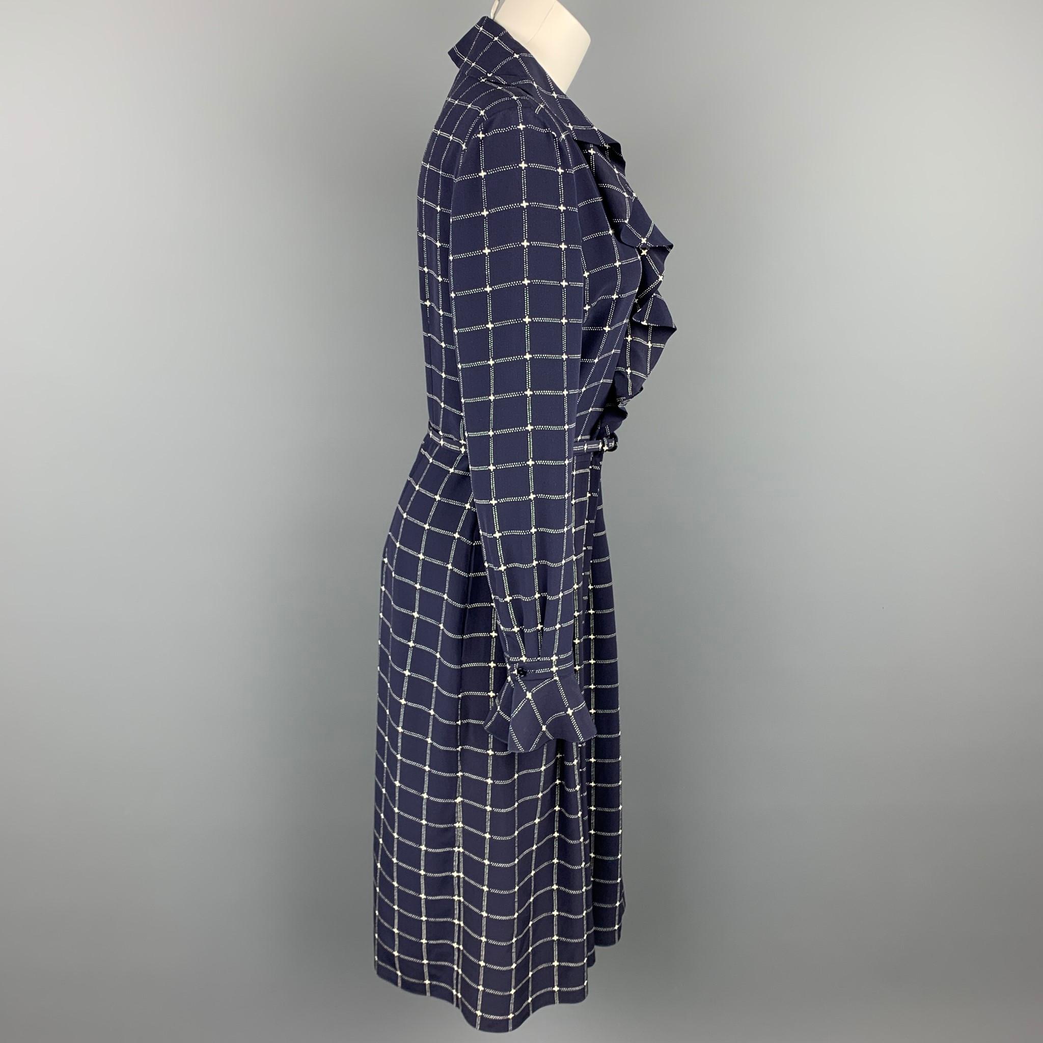 Black RALPH LAUREN Collection Size 8 Navy & White Checkered Silk Belted Dress