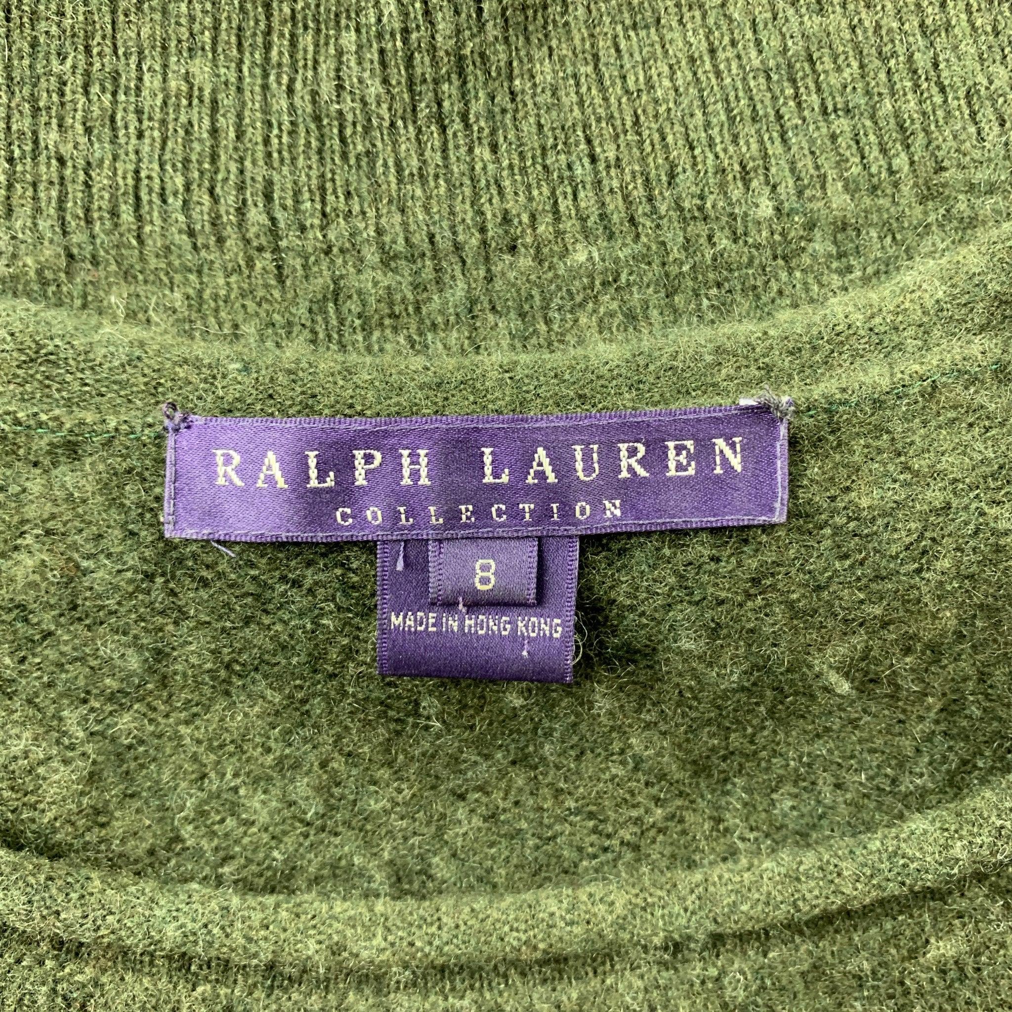 RALPH LAUREN COLLECTION Size 8 Olive Knitted Cashmere Pullover For Sale 1
