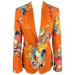RALPH LAUREN COLLECTION Size 8 Orange Floral Cotton Blazer