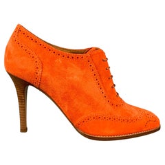 RALPH LAUREN Collection Size 8.5 Orange Suede Perforated Lace Up Booties