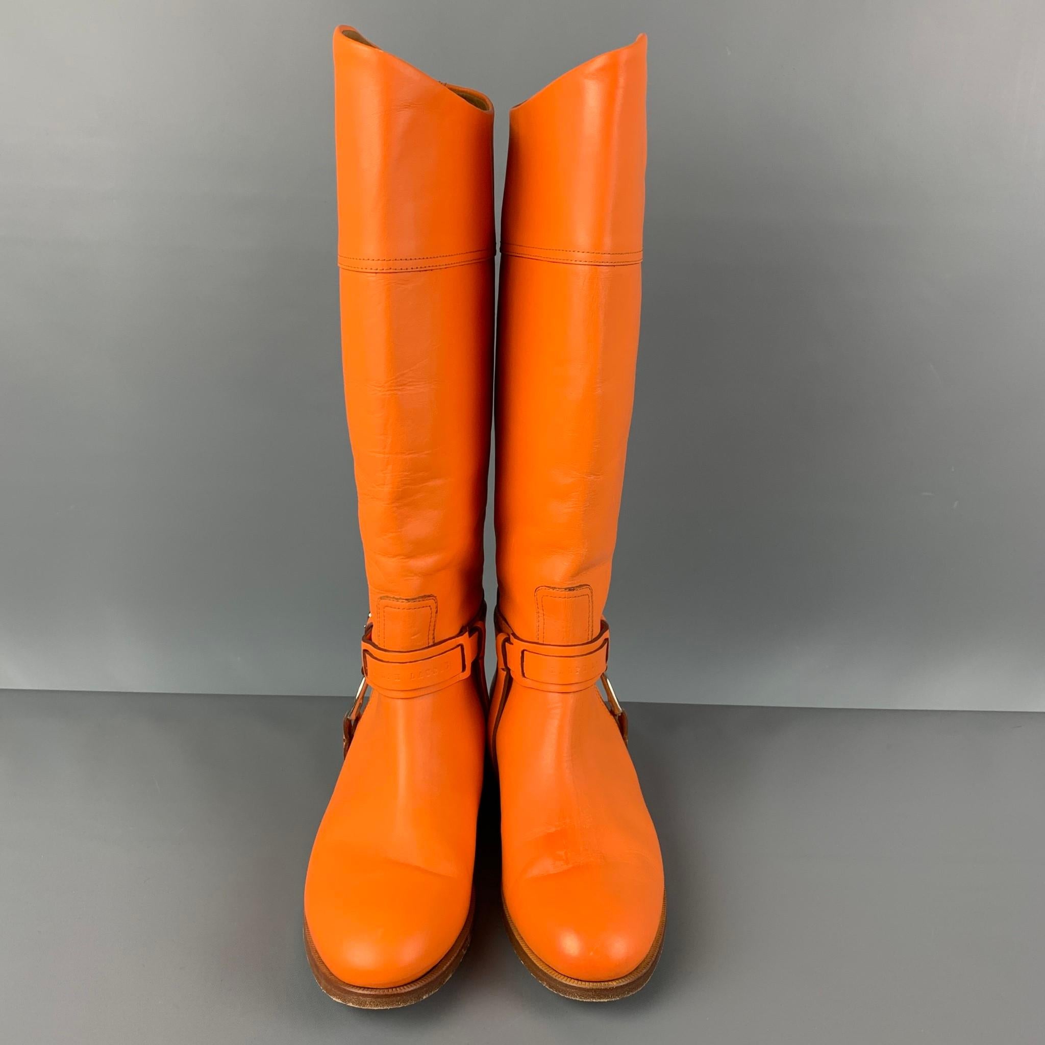 RALPH LAUREN Collection Size 9 Orange Leather Pull On Boots In Good Condition In San Francisco, CA