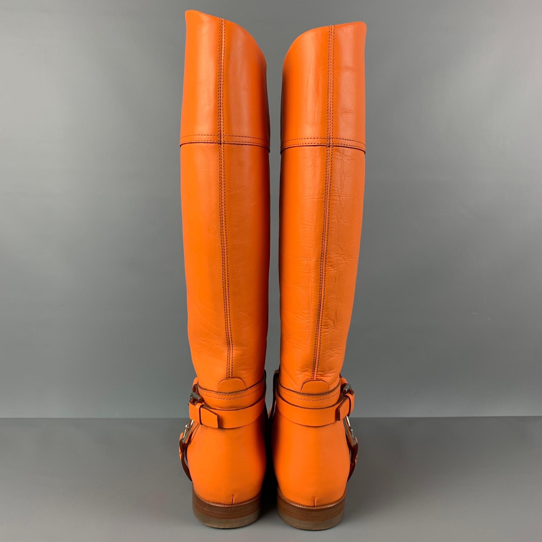 Women's RALPH LAUREN Collection Size 9 Orange Leather Pull On Boots