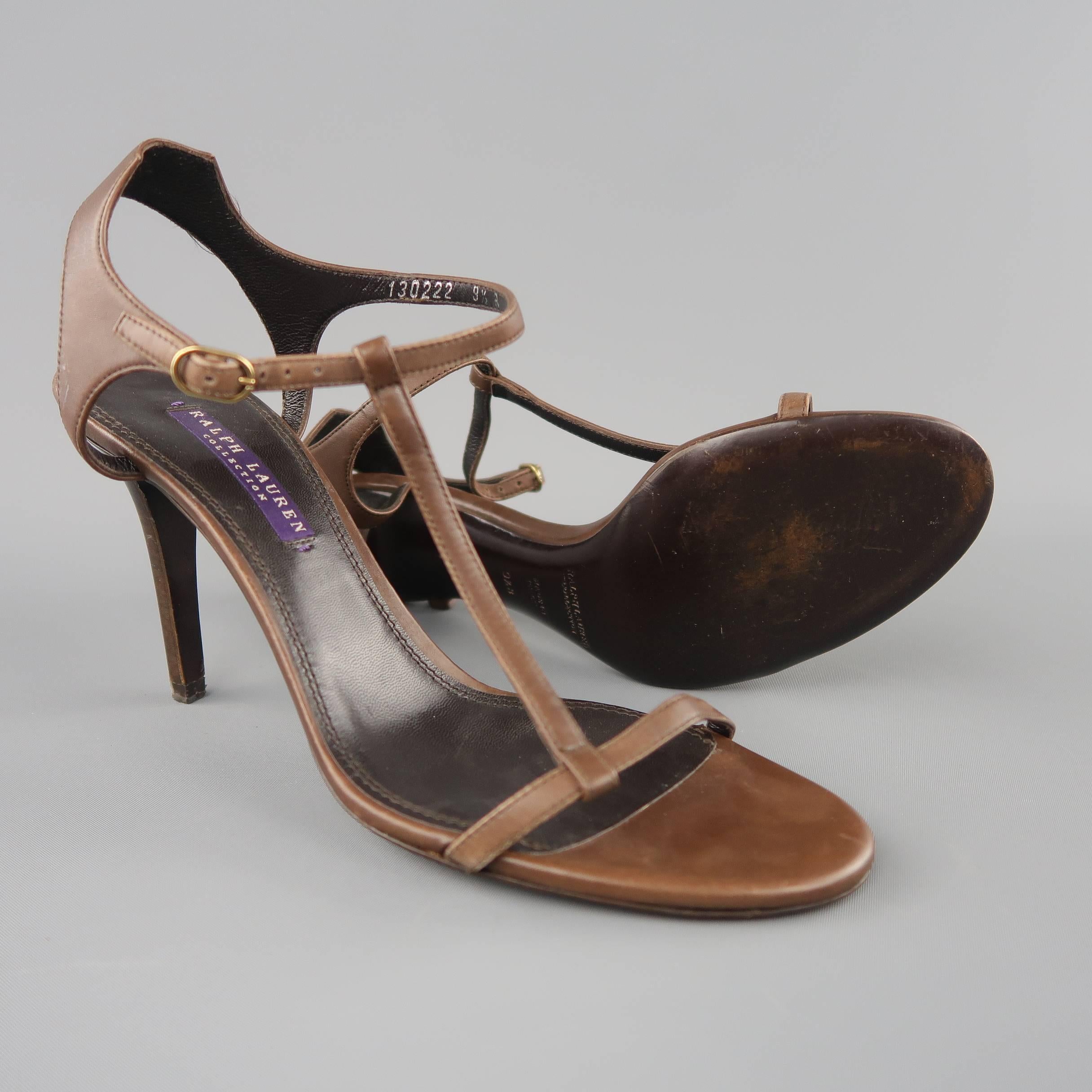 Black RALPH LAUREN Collection Size 9.5 Brown Leather T- Strap Sandals