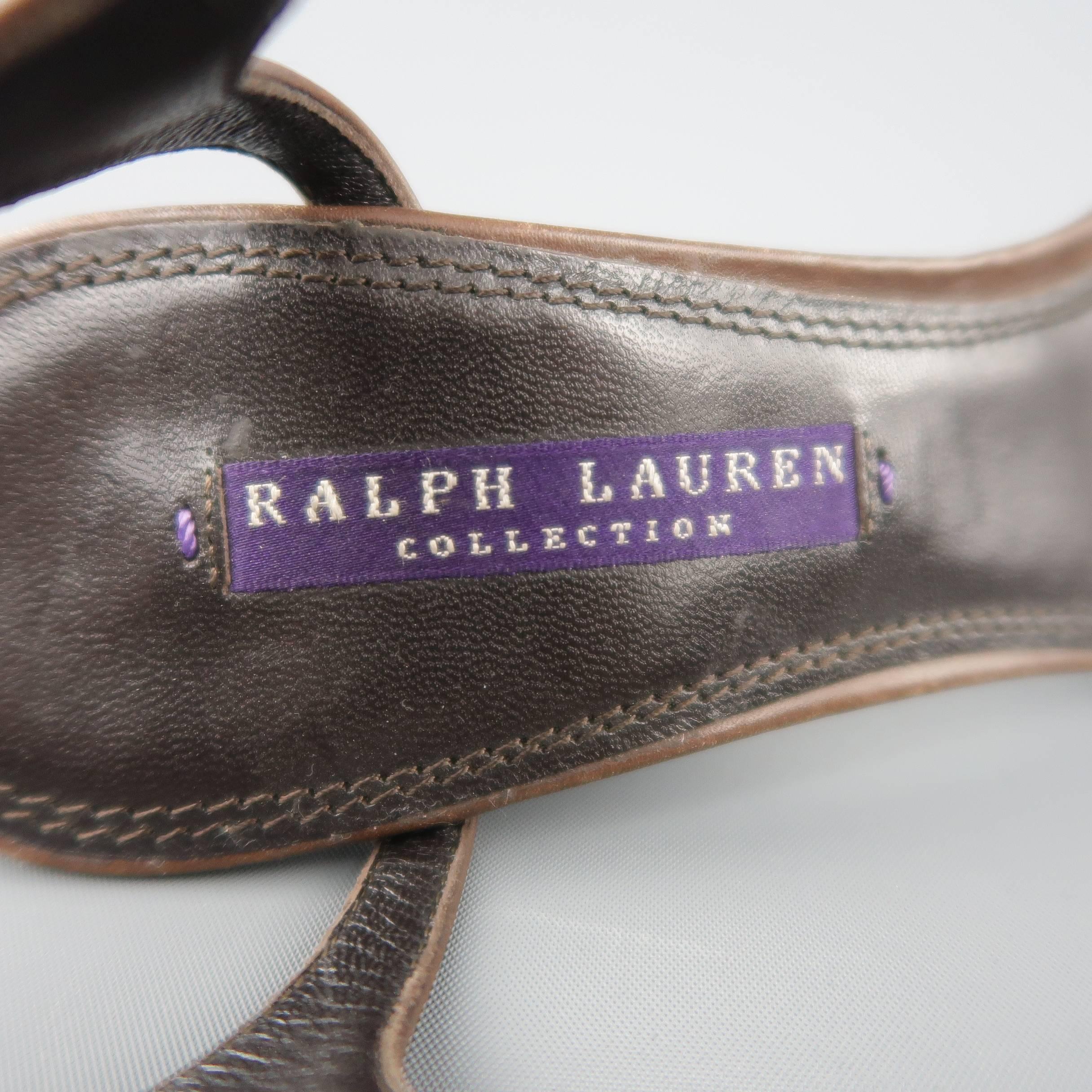 RALPH LAUREN Collection Size 9.5 Brown Leather T- Strap Sandals In Good Condition In San Francisco, CA
