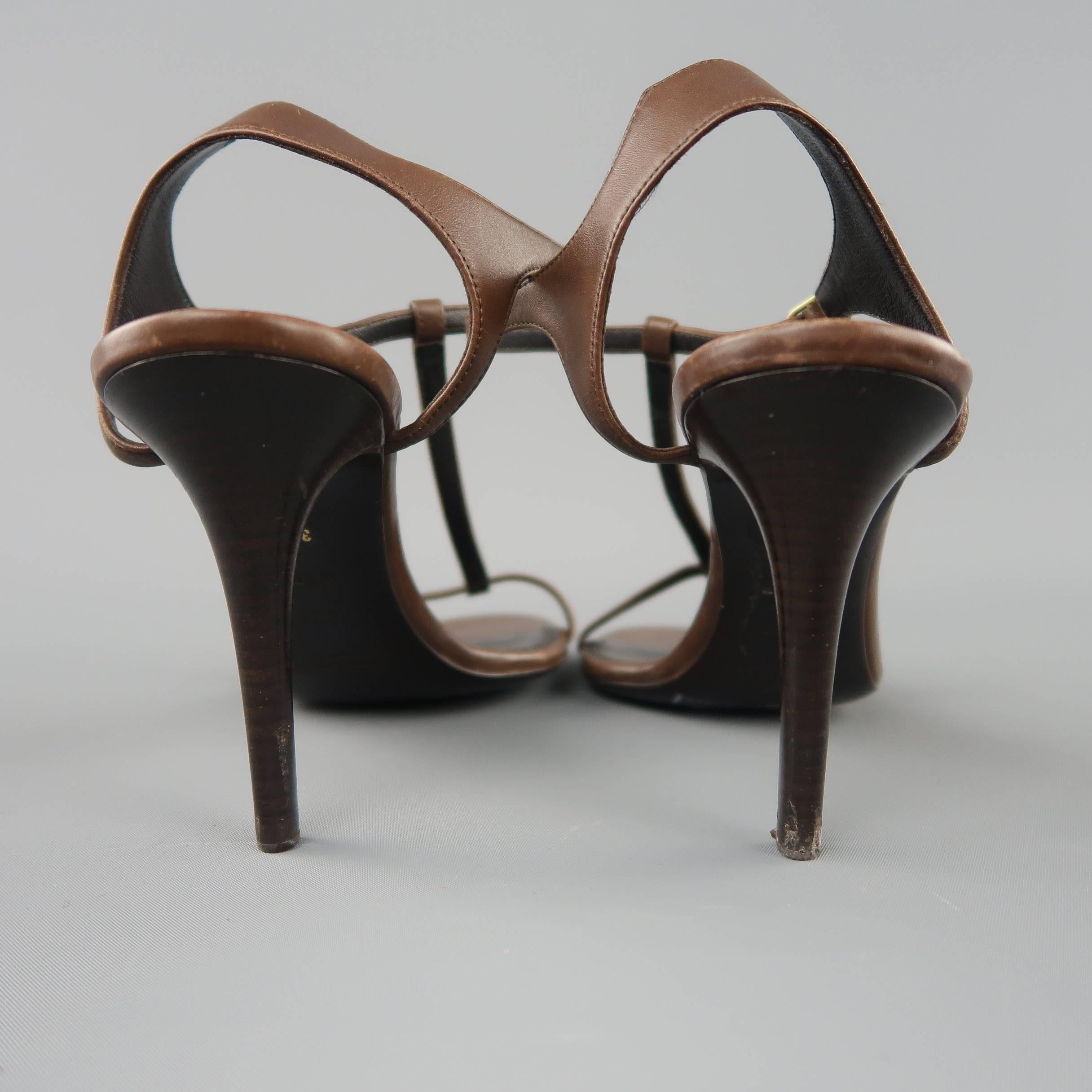 Women's RALPH LAUREN Collection Size 9.5 Brown Leather T- Strap Sandals