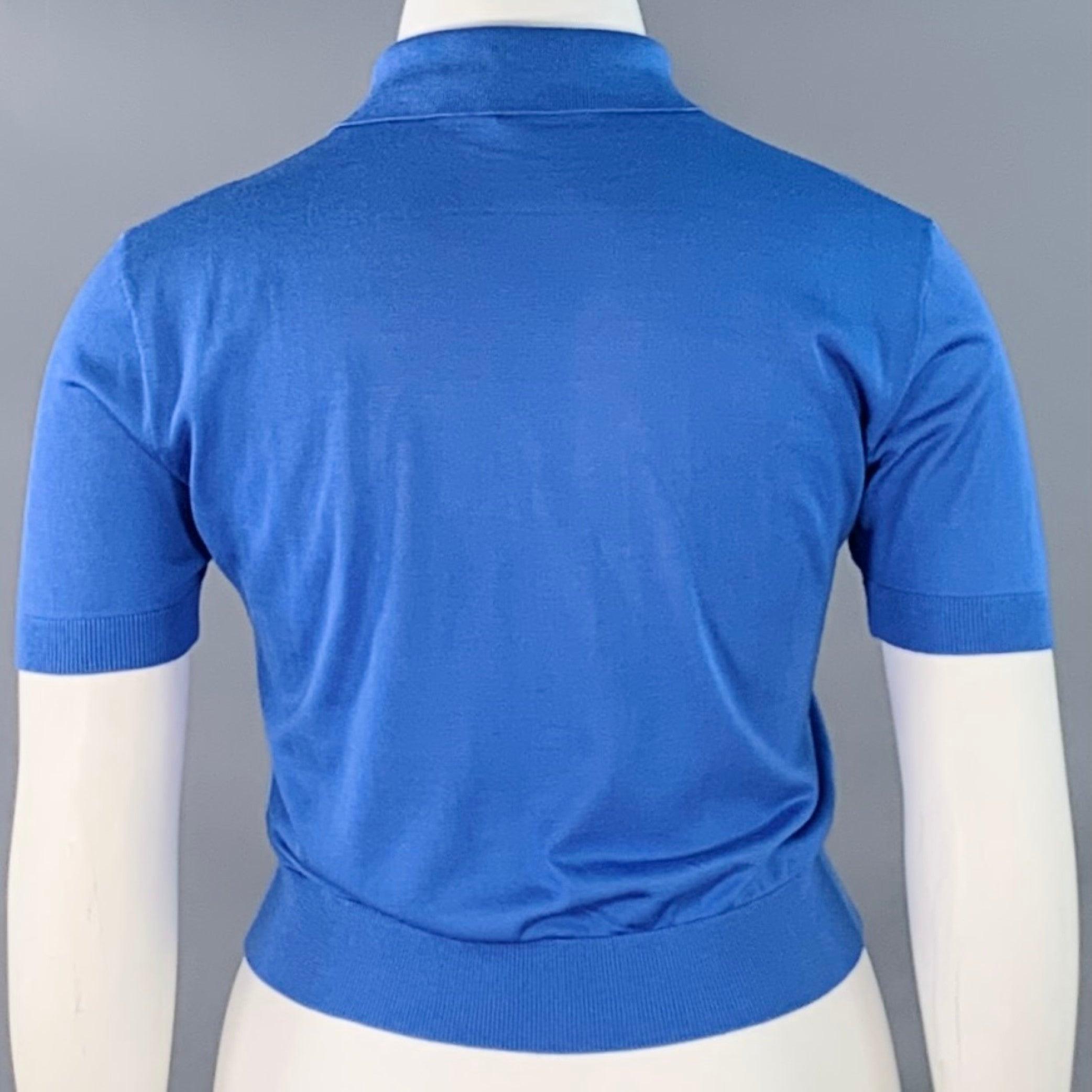 RALPH LAUREN COLLECTION Size L Bleu Mulberry Silk Embroidered Polo Casual Top Pour femmes en vente