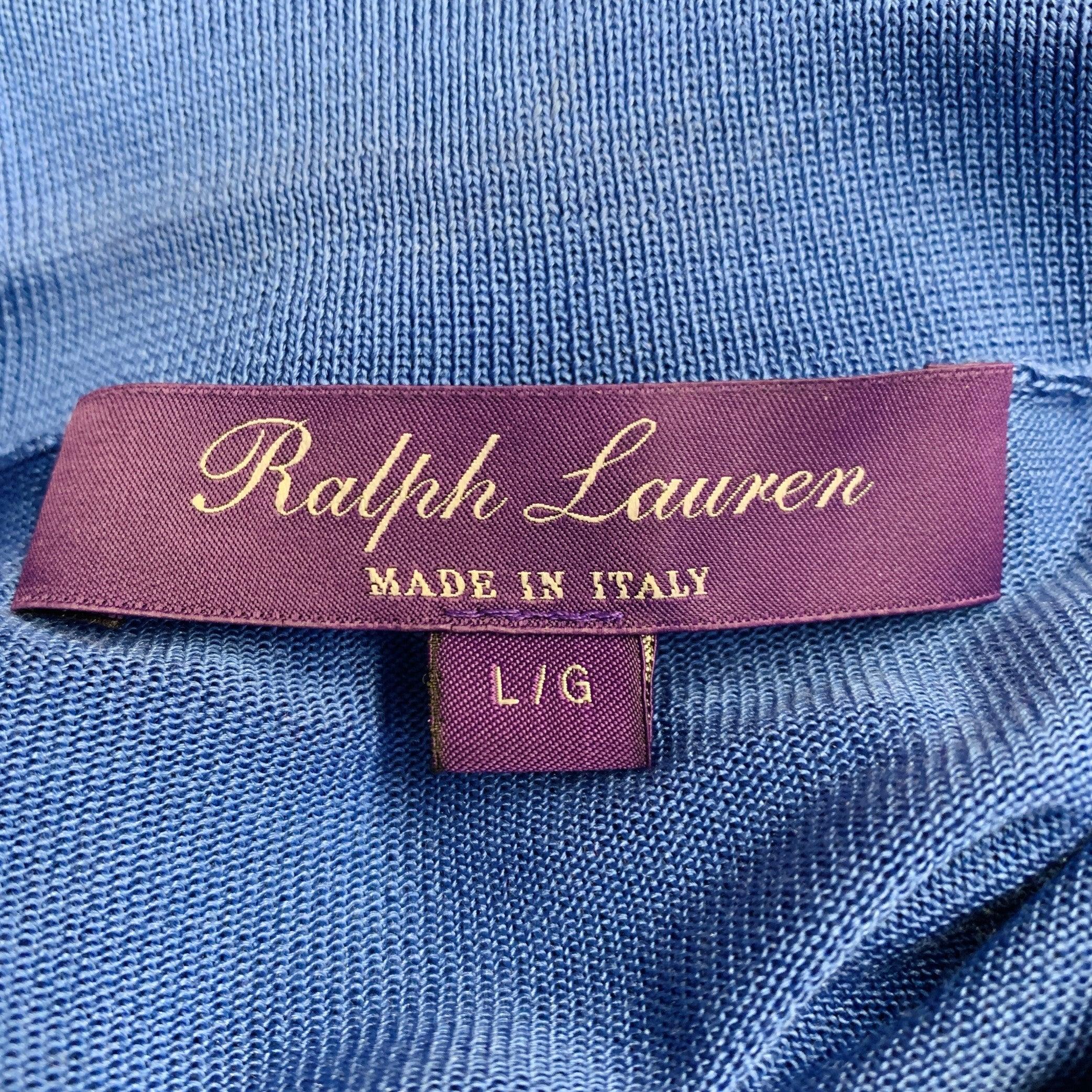 RALPH LAUREN COLLECTION Size L Bleu Mulberry Silk Embroidered Polo Casual Top en vente 1