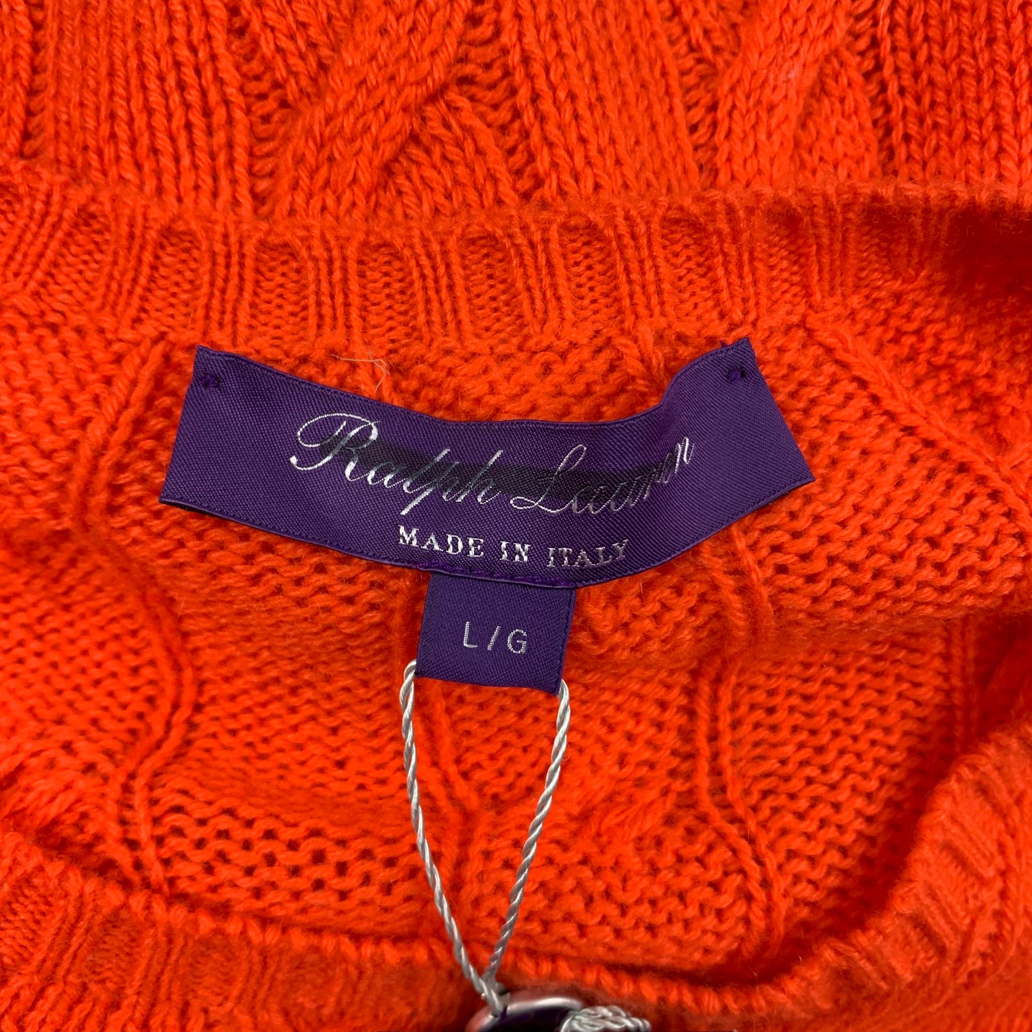 RALPH LAUREN Collection Size L Orange Cashmere Cable Knit Crew-Neck Sweater 1