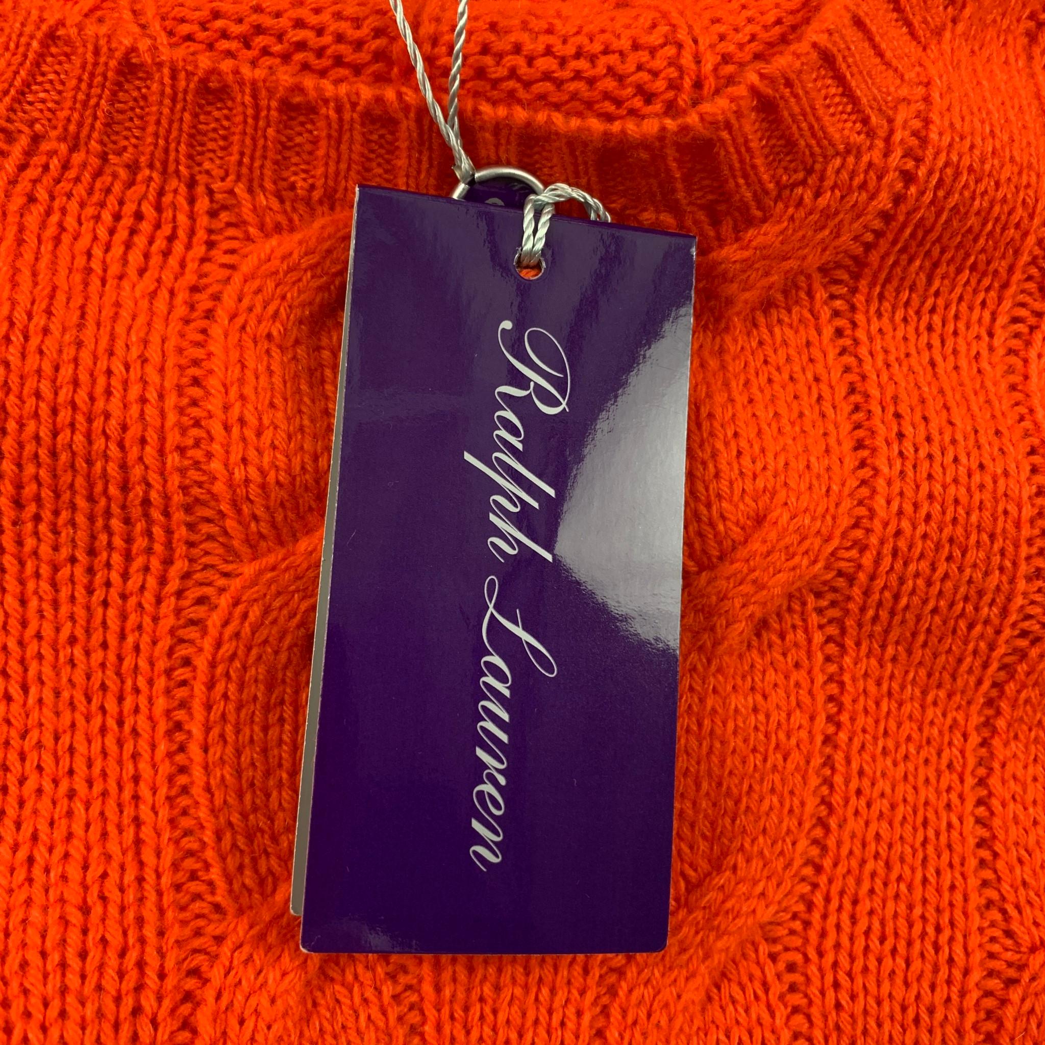 RALPH LAUREN Collection Size L Orange Cashmere Cable Knit Crew-Neck Sweater 2