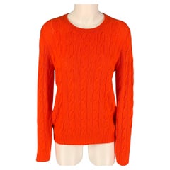 RALPH LAUREN Collection Size L Orange Cashmere Cable Knit Crew-Neck Sweater