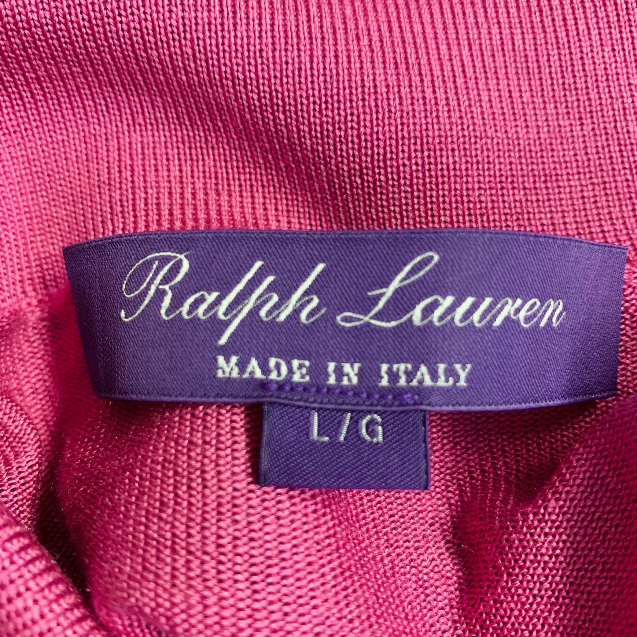 RALPH LAUREN COLLECTION Size L Pink Raspberry Mulberry Silk Embroidered Polo Casual Top Pour femmes en vente