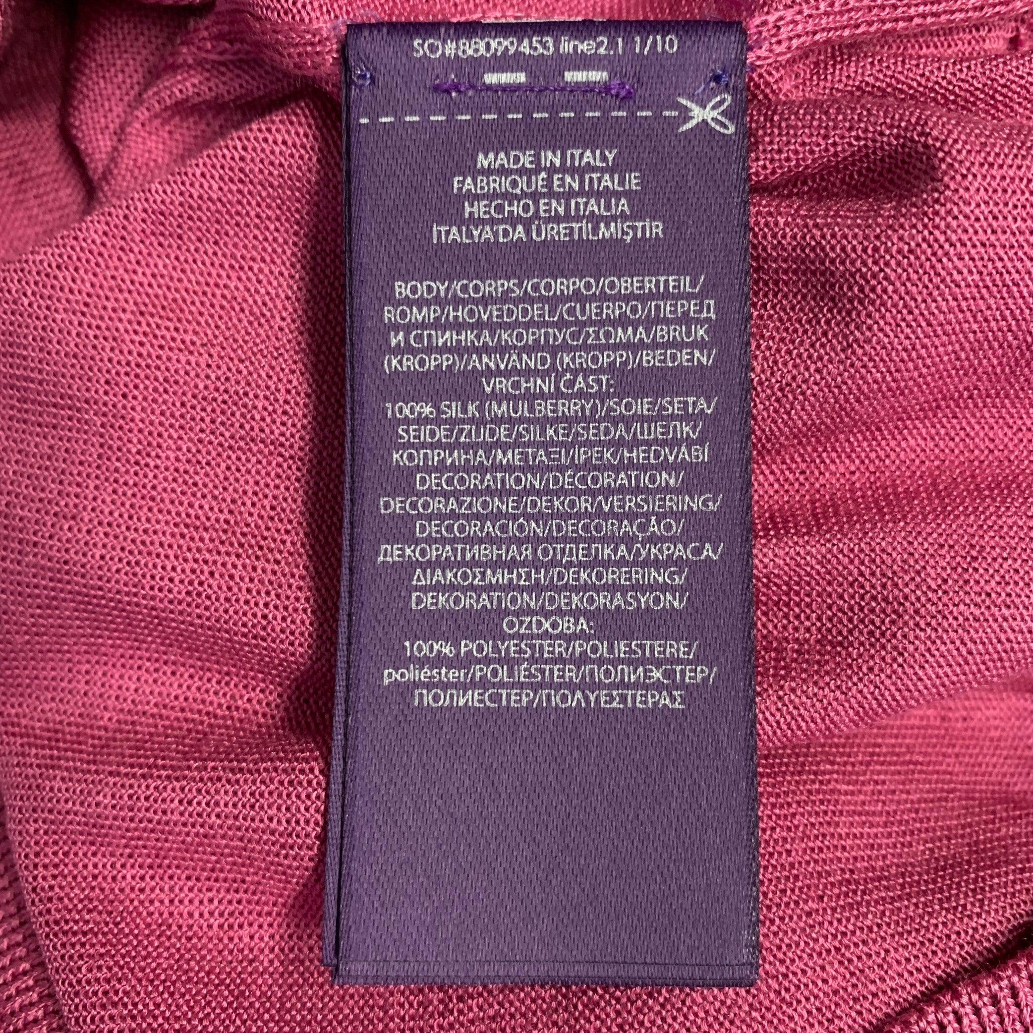 RALPH LAUREN COLLECTION Size L Pink Raspberry Mulberry Silk Embroidered Polo Casual Top en vente 1