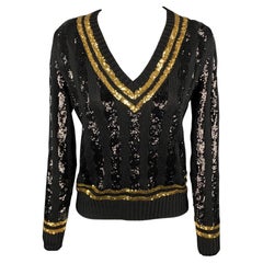 RALPH LAUREN Collection Size M Black & Gold Sequined Striped Silk Sweater