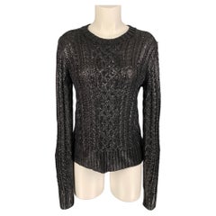 RALPH LAUREN Collection Size M Black Silk Cable Knit Crew-Neck Sweater
