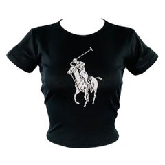 RALPH LAUREN COLLECTION Size M Black White Mercerized Cotton Slim Fit Logo Casual Top RALPH LAUREN COLLECTION Size M Black White Mercerized Cotton Slim Fit Logo Casual Top