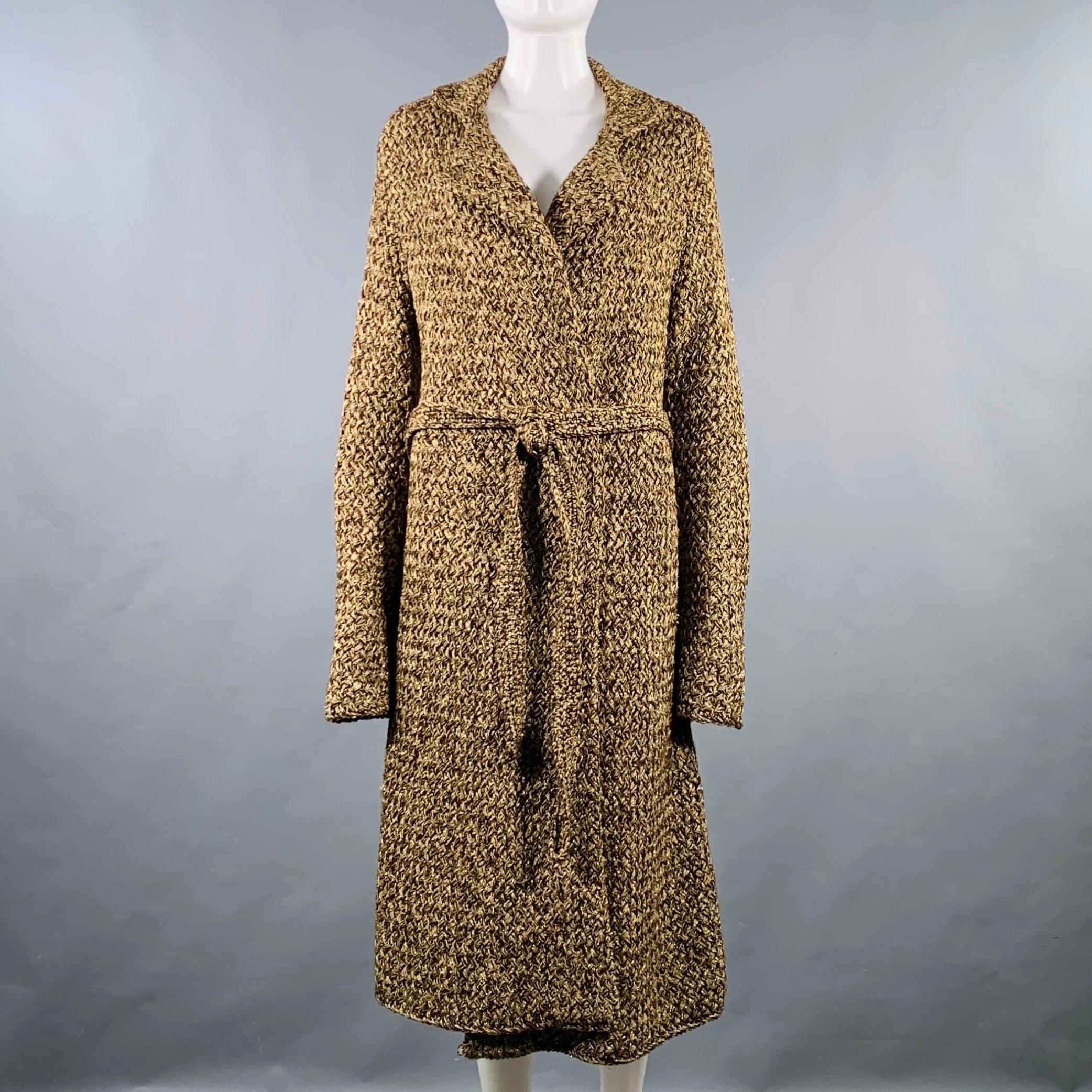 Mantel von RALPH LAUREN COLLECTION aus einer braun-goldenen, gewebten Kaschmirmischung mit eingekerbtem Revers, Gürteldetails und offener Vorderseite. Sehr guter gebrauchter Zustand. Leichte Gebrauchsspuren. 

Markiert:   M 

Abmessungen: 
