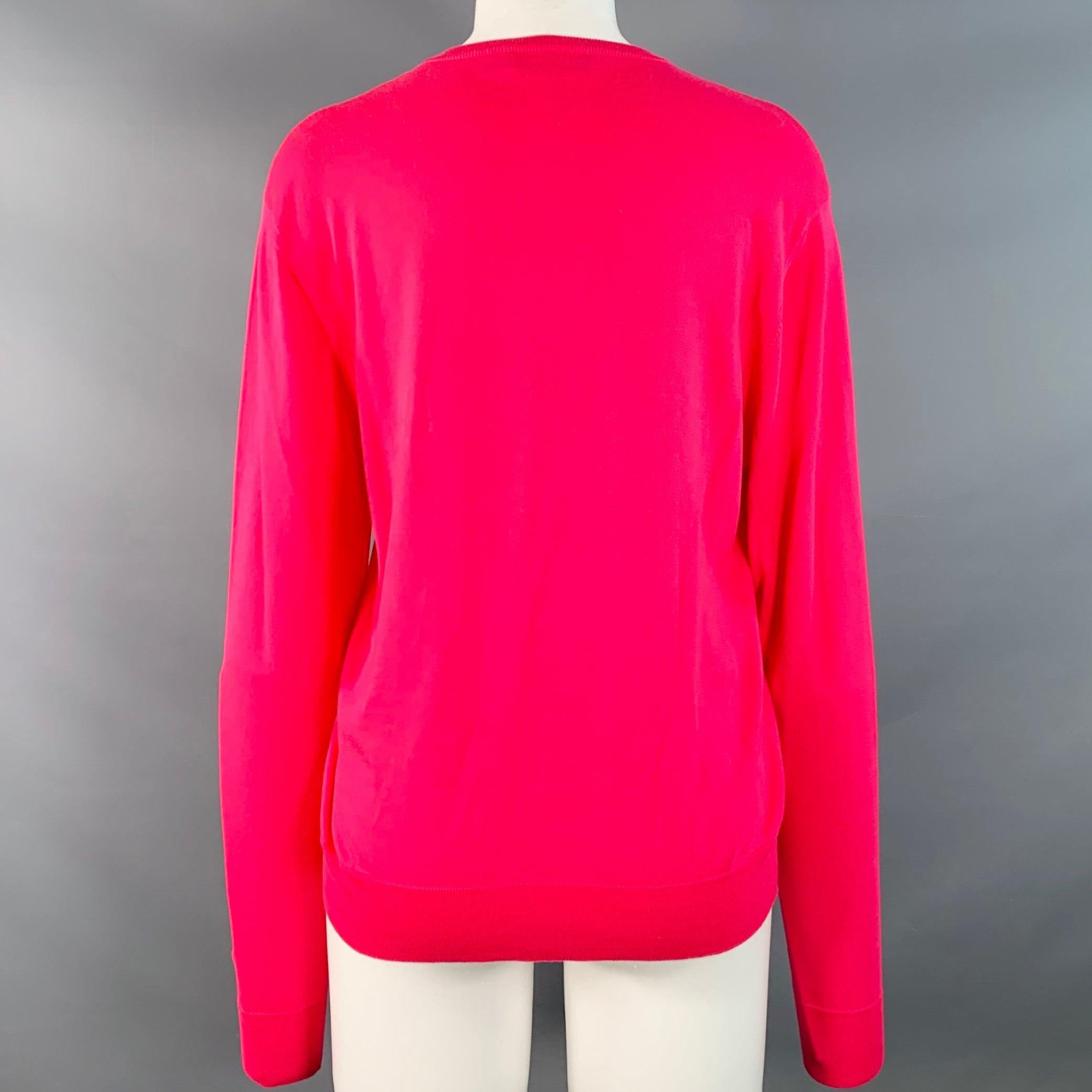Rose RALPH LAUREN COLLECTION Size M Fuchsia Pink Cotton Crew Neck Pullover (Pull à col ras du cou en coton) en vente