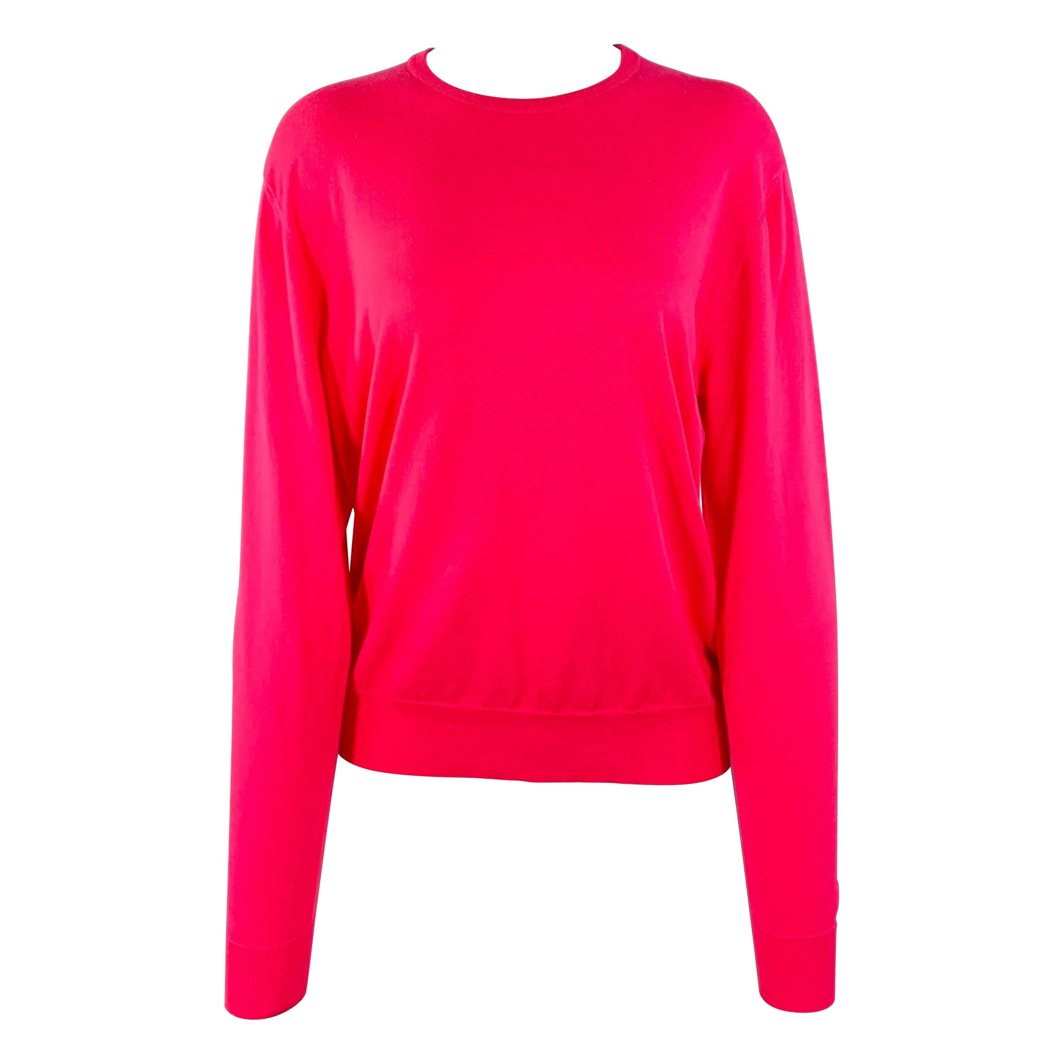 RALPH LAUREN COLLECTION Size M Fuchsia Pink Cotton Crew Neck Pullover (Pull à col ras du cou en coton)