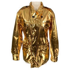 RALPH LAUREN Collection Size M Gold Cotton Metallic Zip & Snaps Jacket