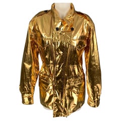 RALPH LAUREN Collection Taglia M Giacca in cotone metallizzato oro con zip e bottoni automatici