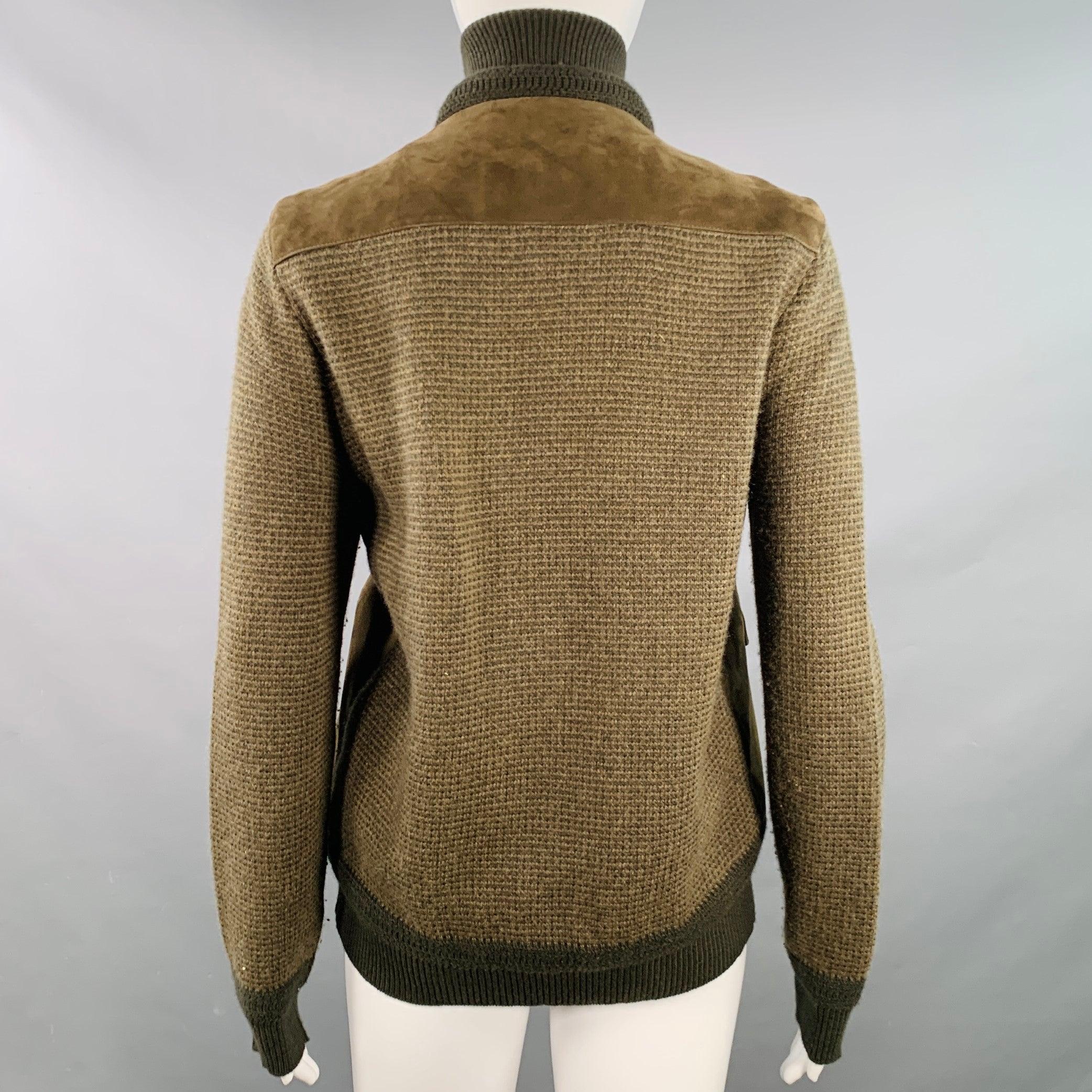 RALPH LAUREN COLLECTION Size M Green Olive Suede Cashmere Blend Mixed Materials Jacket In Good Condition For Sale In San Francisco, CA