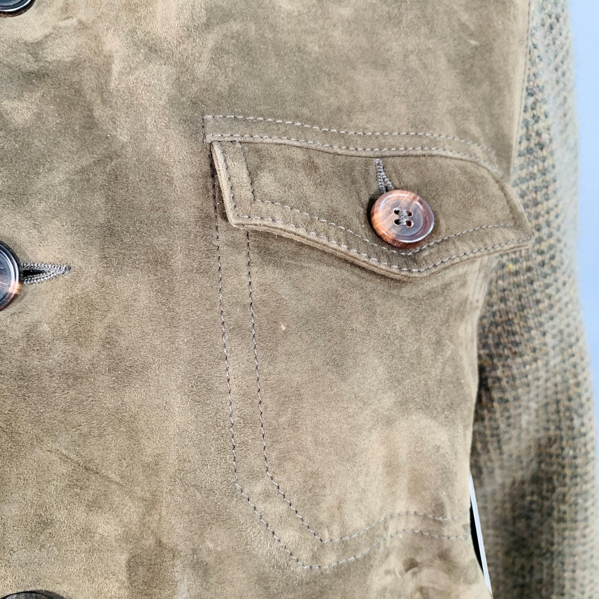 RALPH LAUREN COLLECTION Size M Green Olive Suede Cashmere Blend Mixed Materials Jacket For Sale 3
