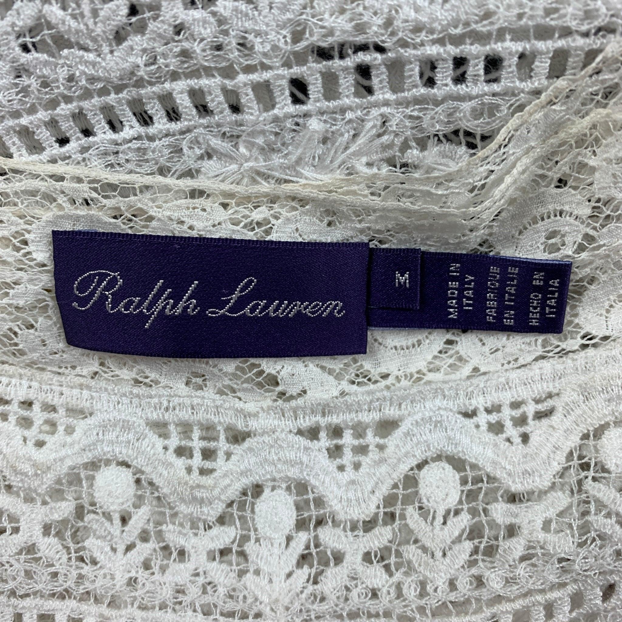 RALPH LAUREN Collection Size M White Cotton Crochet Short Dress For Sale 1