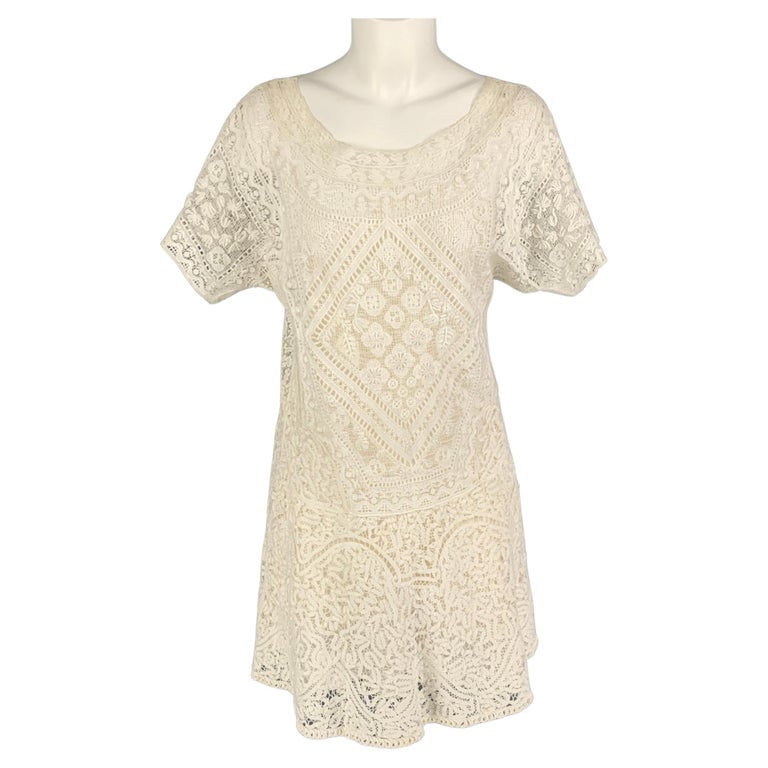 RALPH LAUREN Collection Size M White Cotton Crochet Short Dress For Sale at  1stDibs