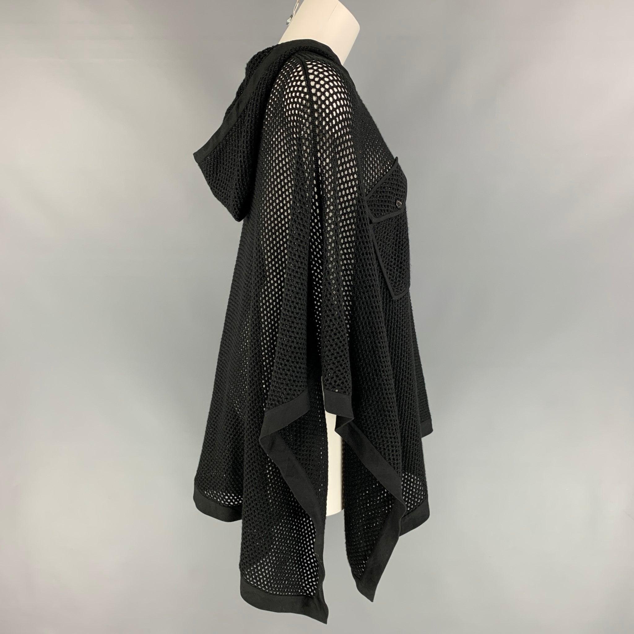 RALPH LAUREN Collection Size S Black Knit See Through Hooded Cape In Good Condition For Sale In San Francisco, CA