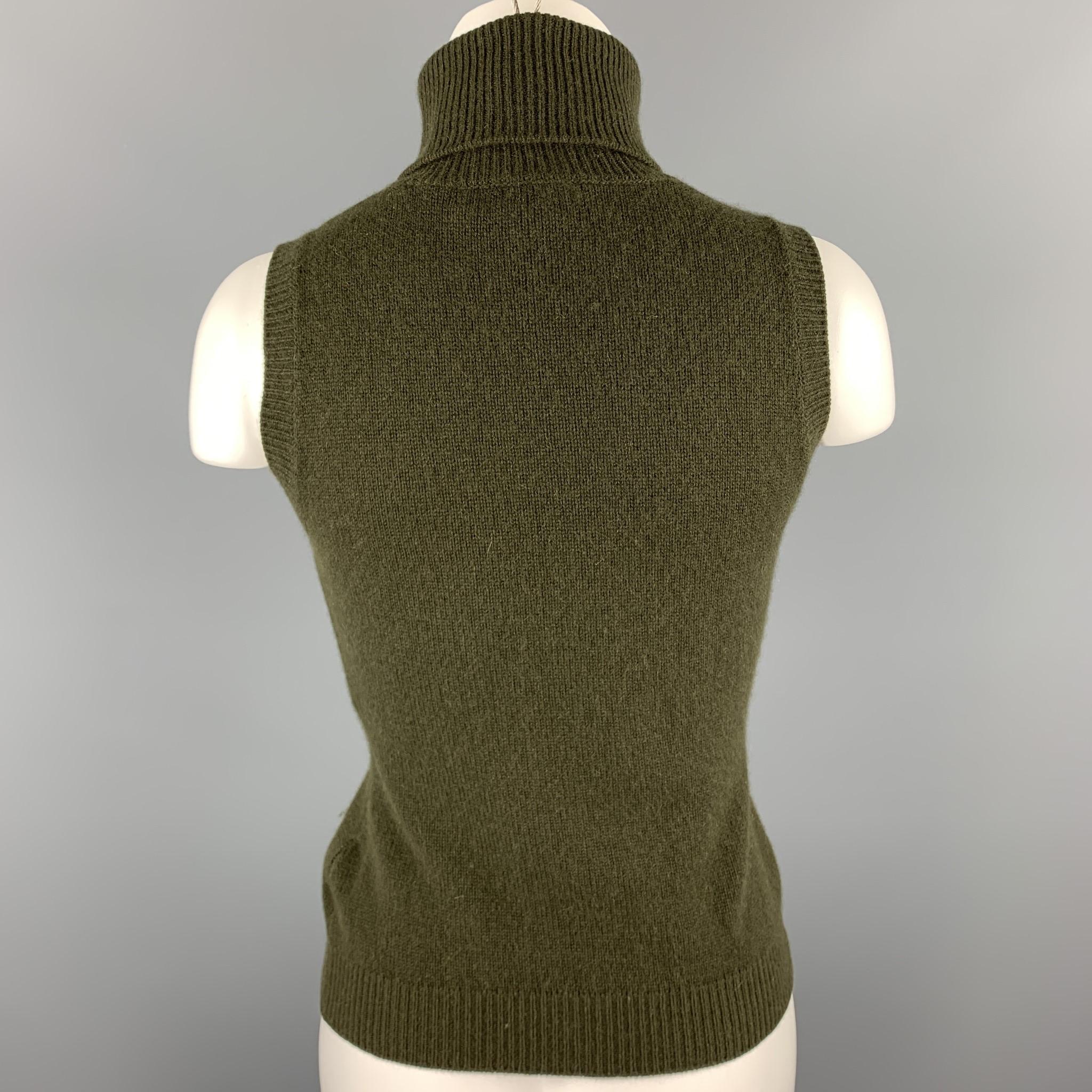 Black RALPH LAUREN COLLECTION Size S Olive Knitted Cashmere Sleeveless Pullover