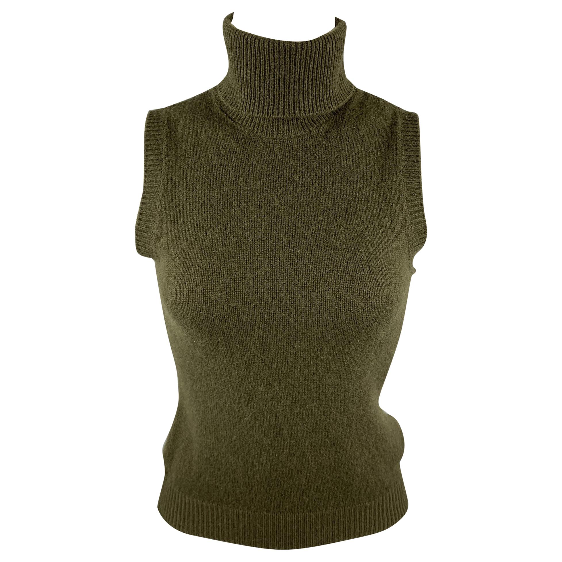 RALPH LAUREN COLLECTION Size S Olive Knitted Cashmere Sleeveless Pullover