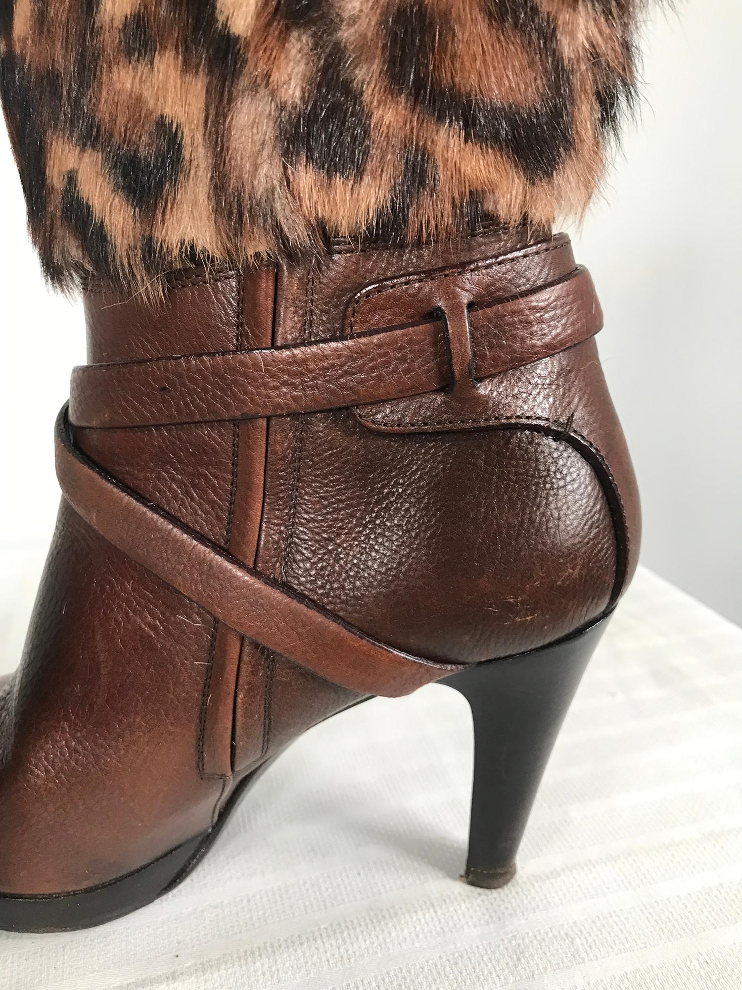 Ralph Lauren Collection Spotted Fur & Leather High Heel Platform Boots 8B In Good Condition In West Palm Beach, FL