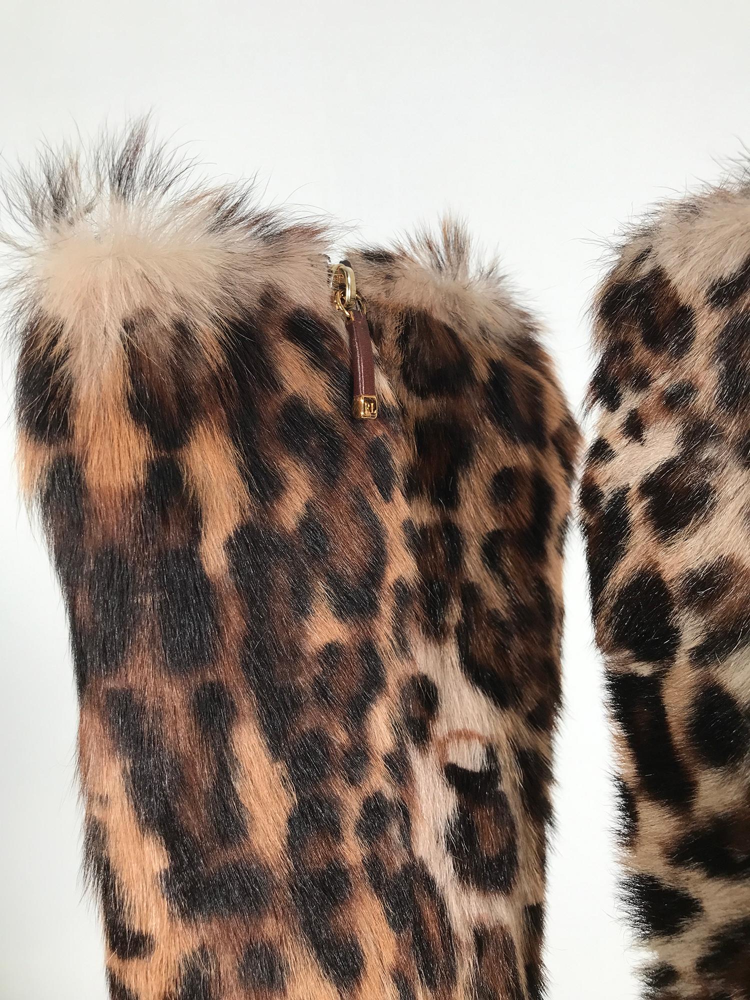 Women's Ralph Lauren Collection Spotted Fur & Leather High Heel Platform Boots 8B