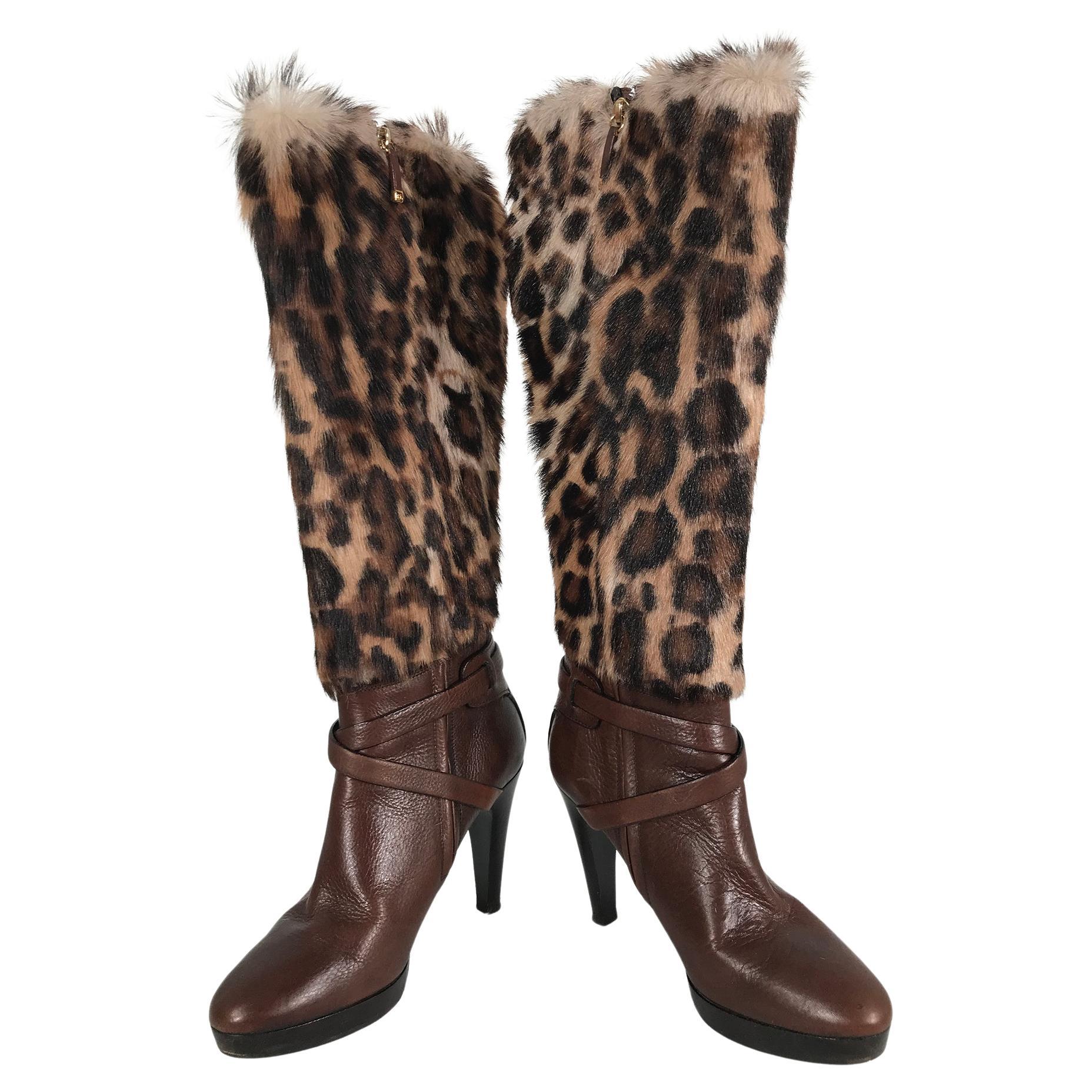 Ralph Lauren Collection Spotted Fur & Leather High Heel Platform Boots 8B