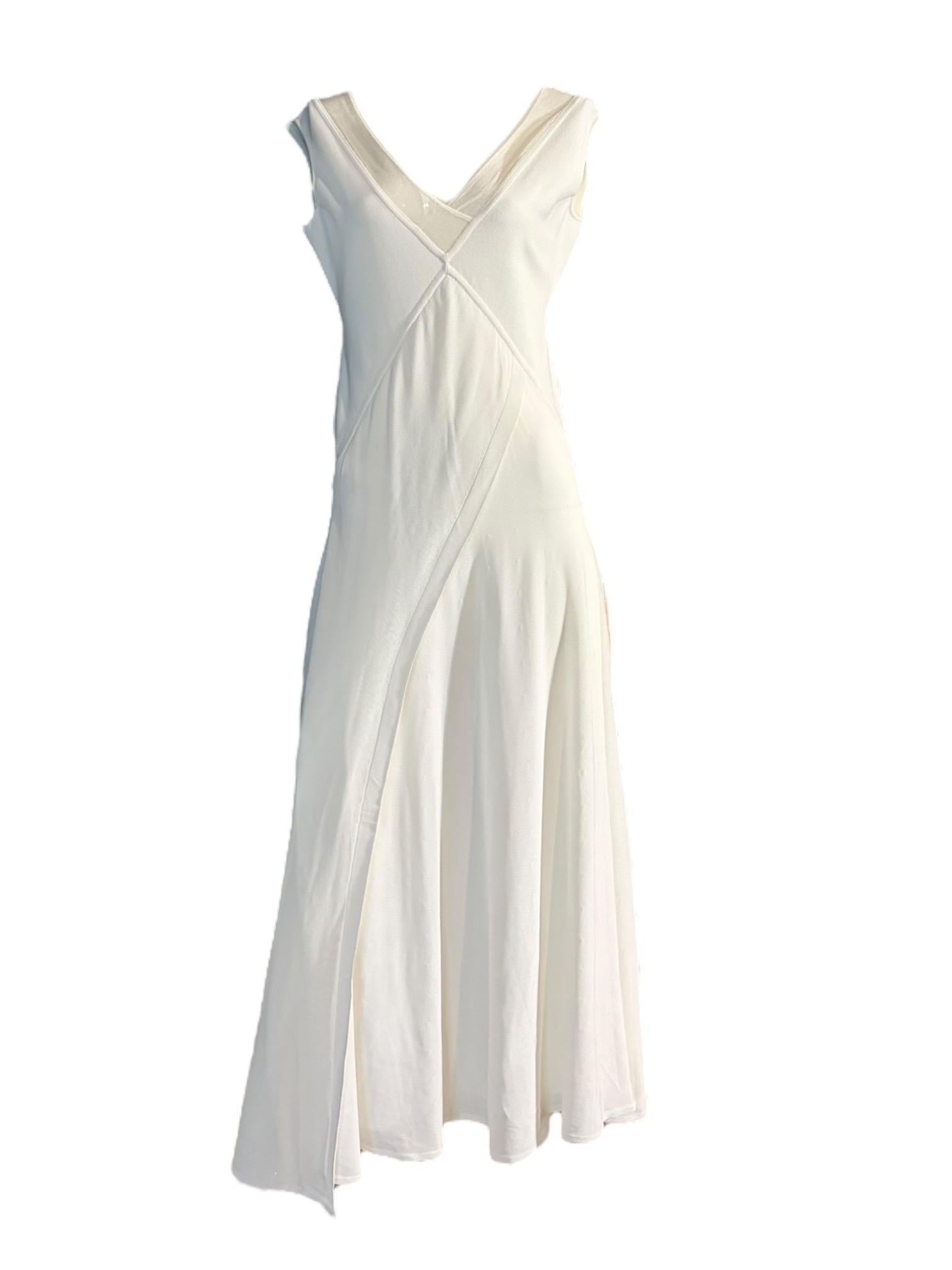 Beige Collection Ralph Lauren (taly) Robe à empiècements en maille, coupe biaise, ivoire - Années 2000 / Mariage en vente