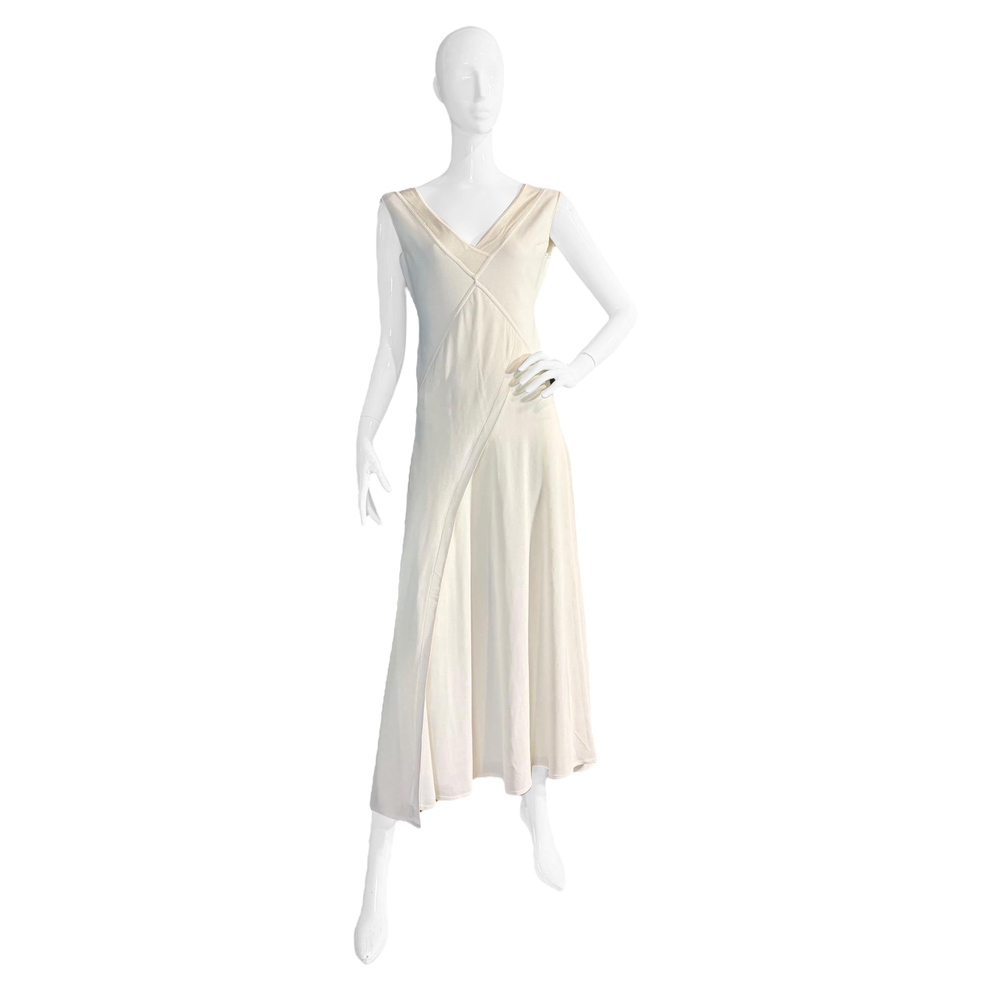 Collection Ralph Lauren (taly) Robe à empiècements en maille, coupe biaise, ivoire - Années 2000 / Mariage en vente