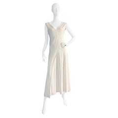 Ralph Lauren Collection (taly) Elfenbeinfarbenes Kleid mit Netzeinsatz und Schrägschnitt - 2000s / Brautkleid