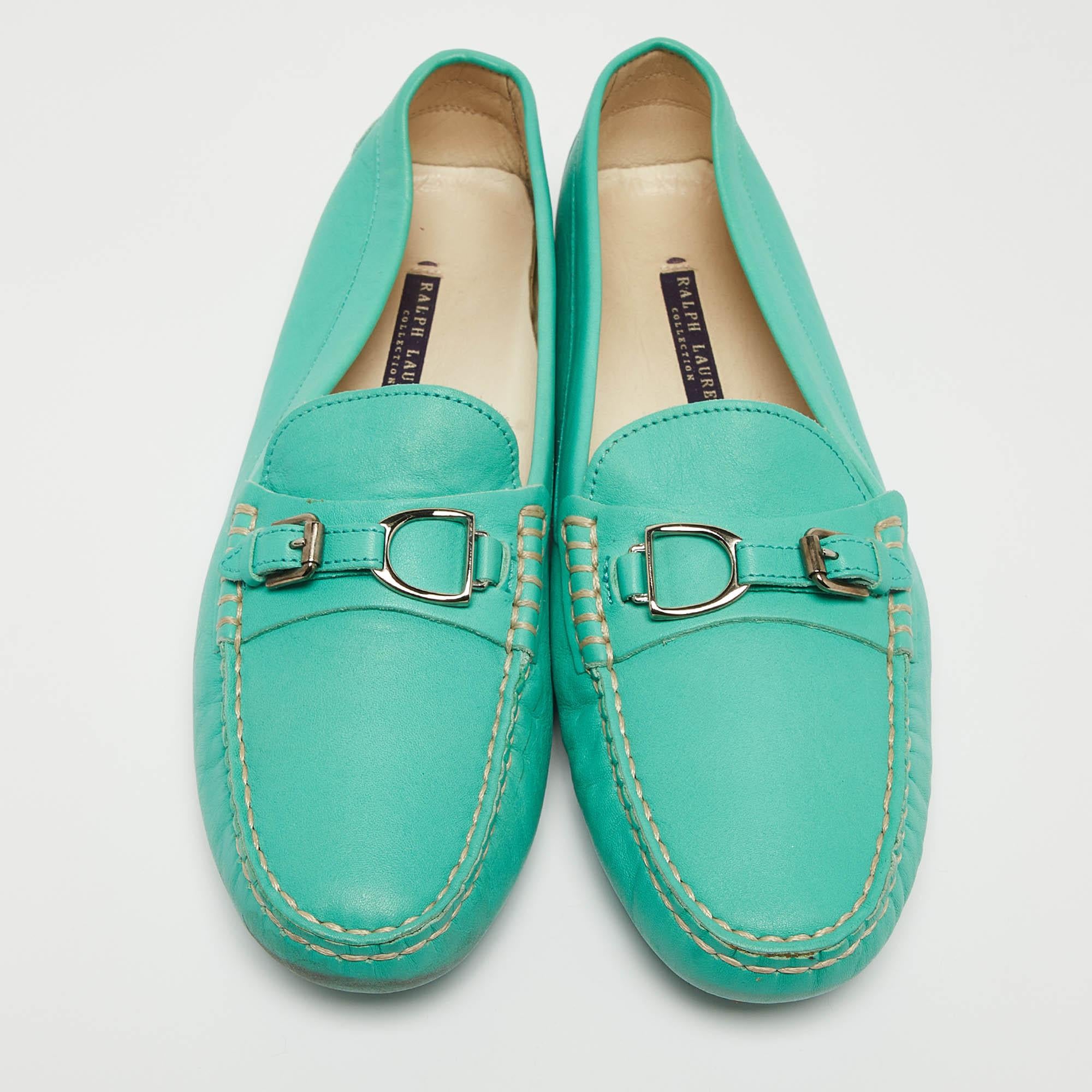 Blu Ralph Lauren Collection'S Mocassini con fibbia in pelle blu Taglia 40 in vendita
