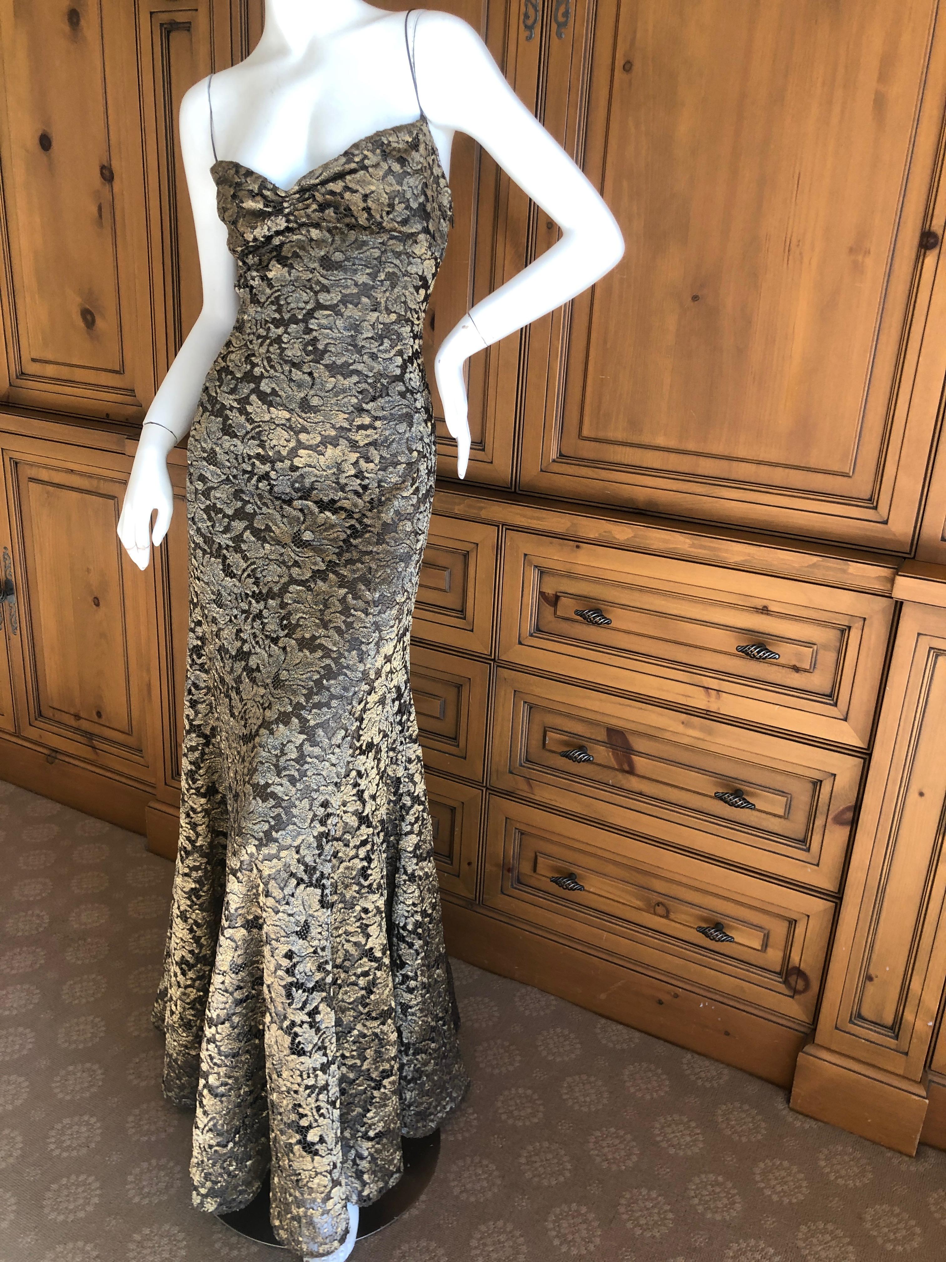 Vintage Gold Thread Lace Evening Dress  vintage ralph lauren dress