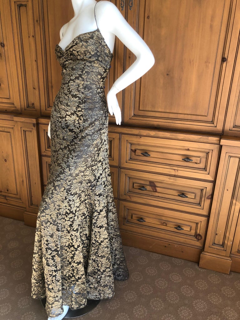 Ralph Lauren Collection Vintage Gold Thread Lace Evening Dress For Sale ...