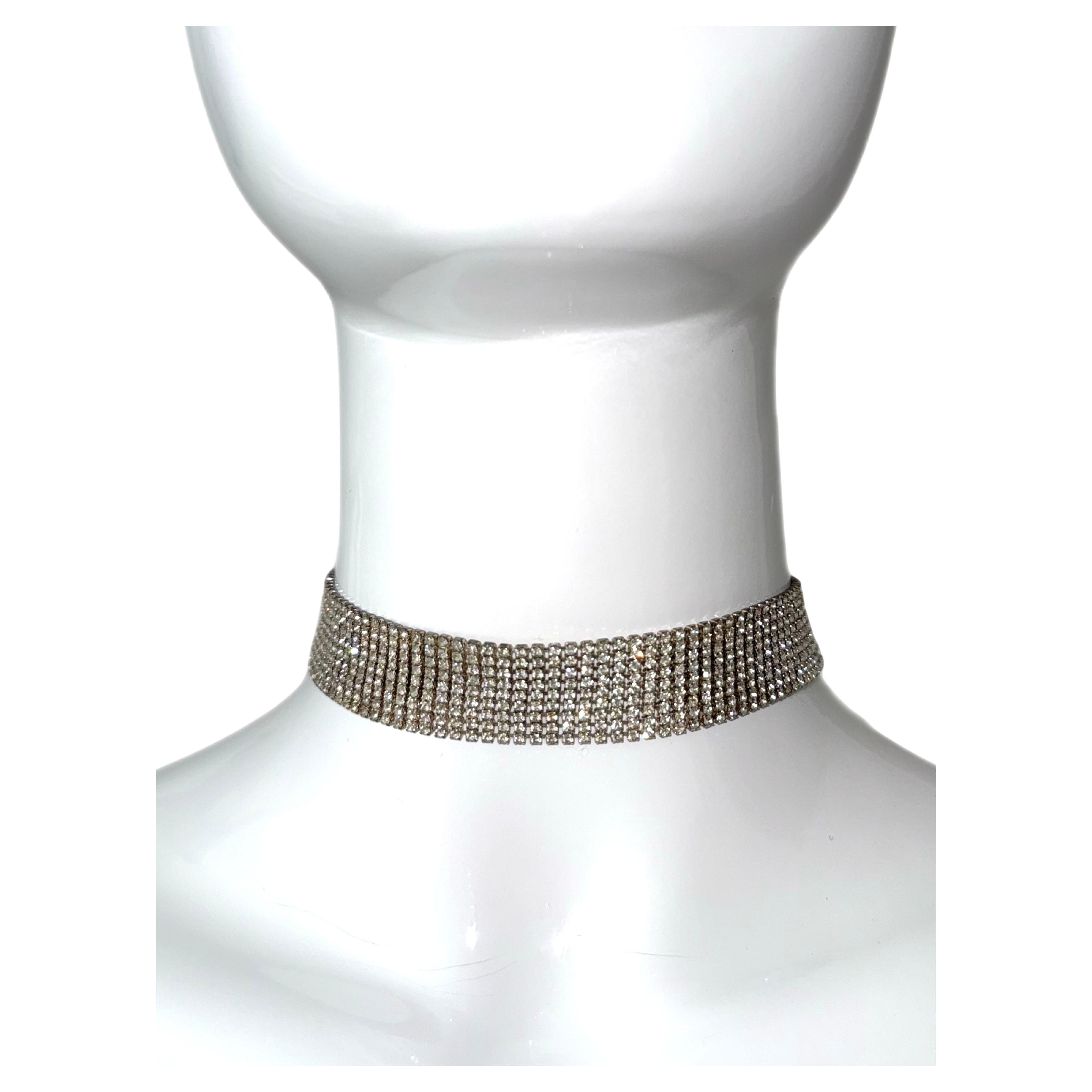 RALPH LAUREN COLLECTION Vintage Sterling Silver Crystal Choker Necklace Bridal