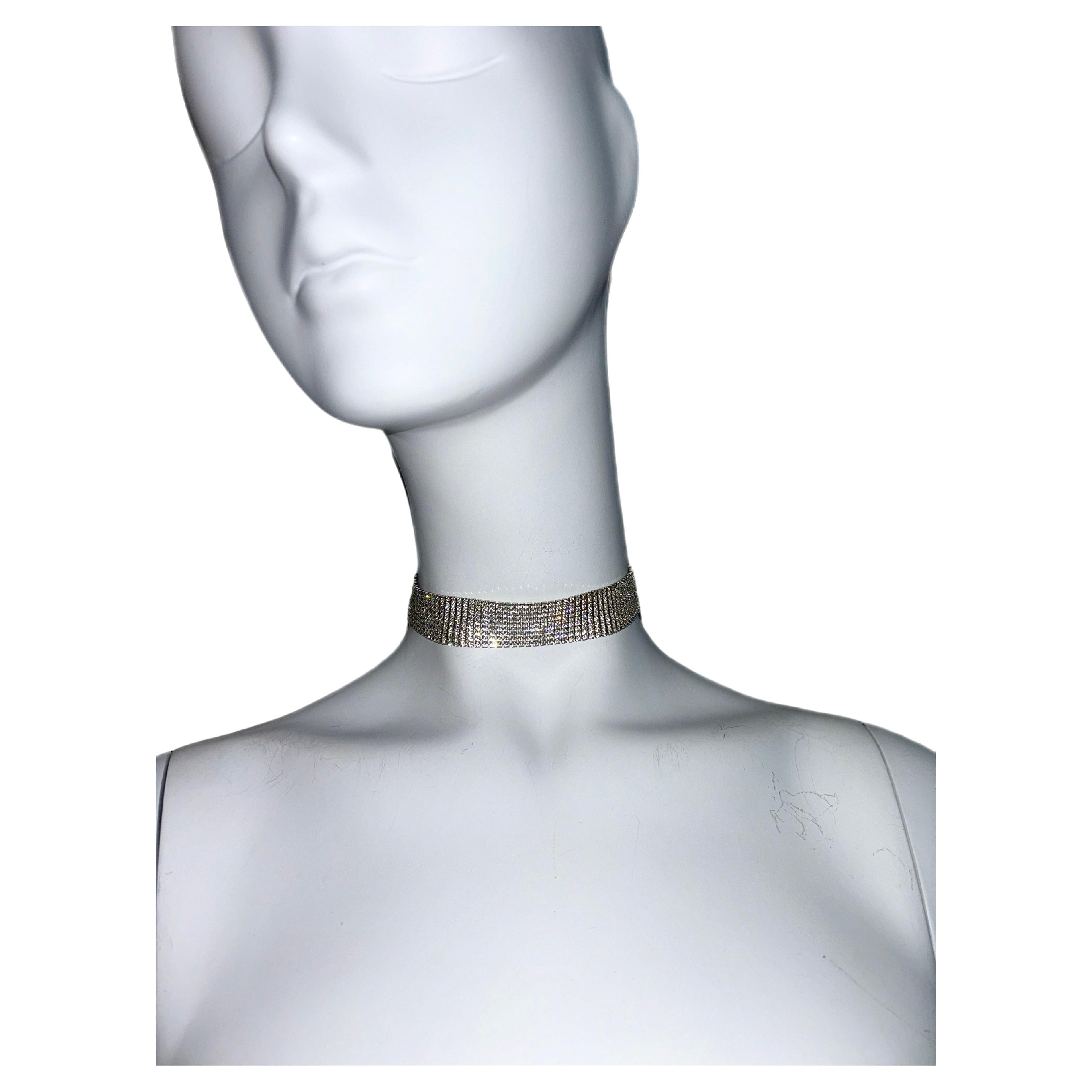 RALPH LAUREN COLLECTION vintage Swarovski crystal silver choker necklace For Sale