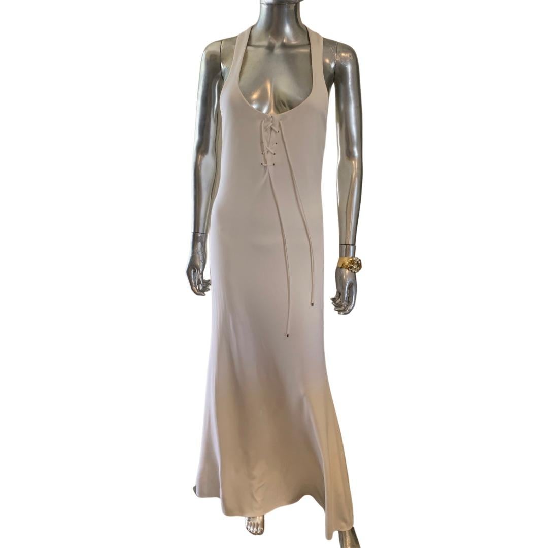 Brown Ralph Lauren Collection White Matte Jersey Long Dress With Racer Back Size 8 For Sale